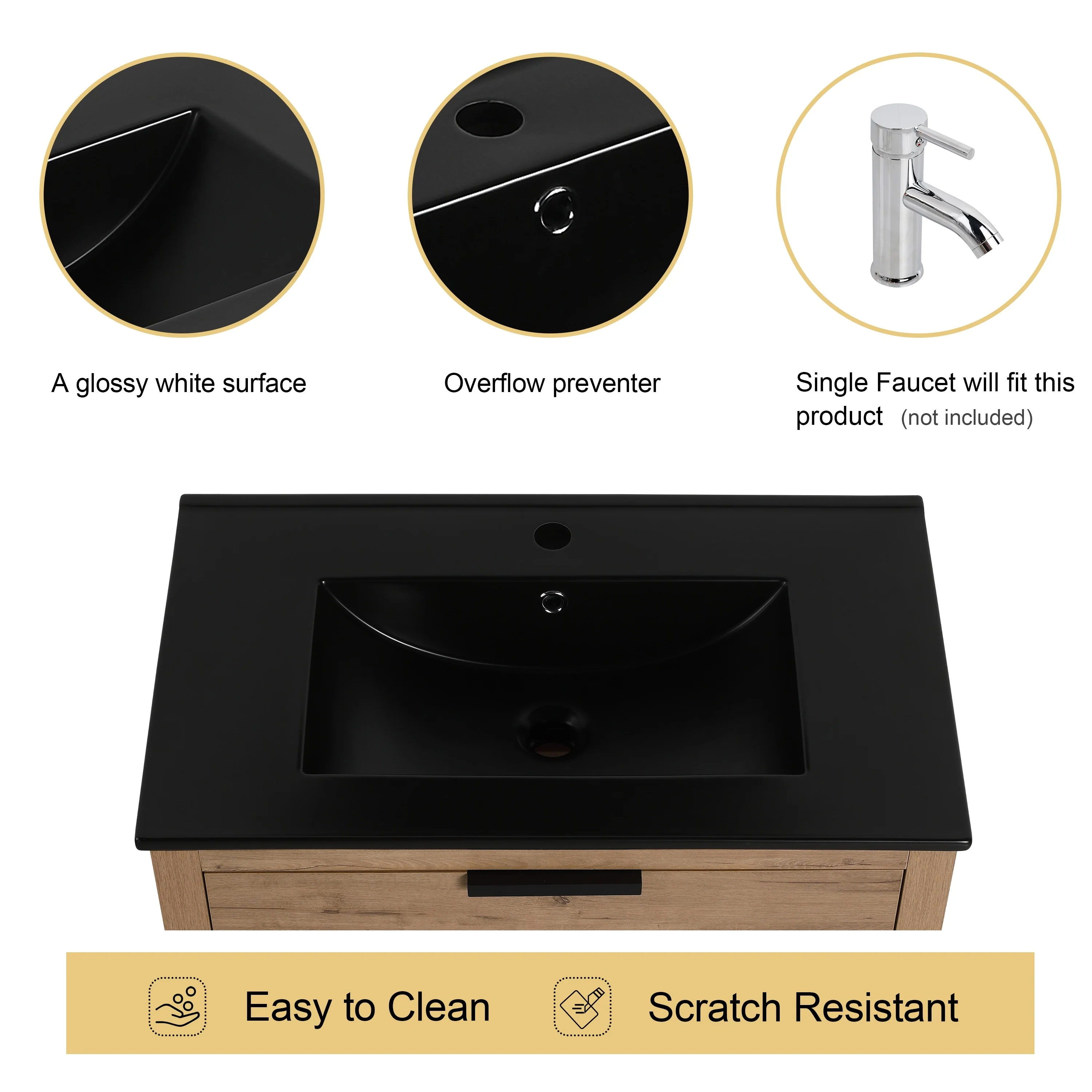 BNK 30/36 Inch Bathroom Vanity With Single Sink,Modern Bathroom Vanities With Soft Close Drawer And Shelf