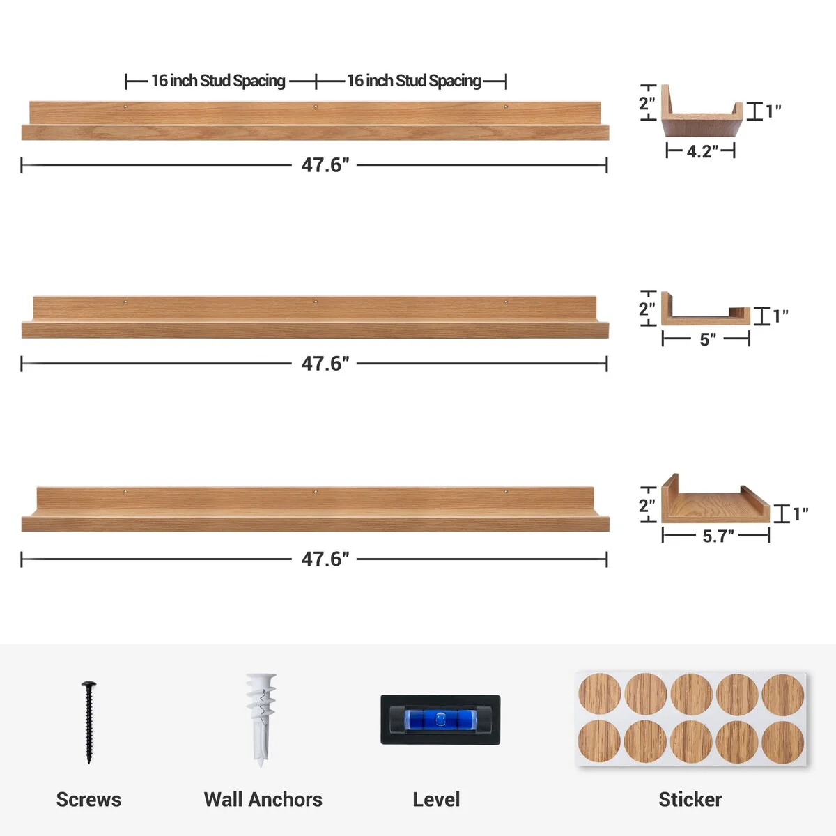 Picture Ledge Shelf, Floating Shelves Wall Mounted Set of 3