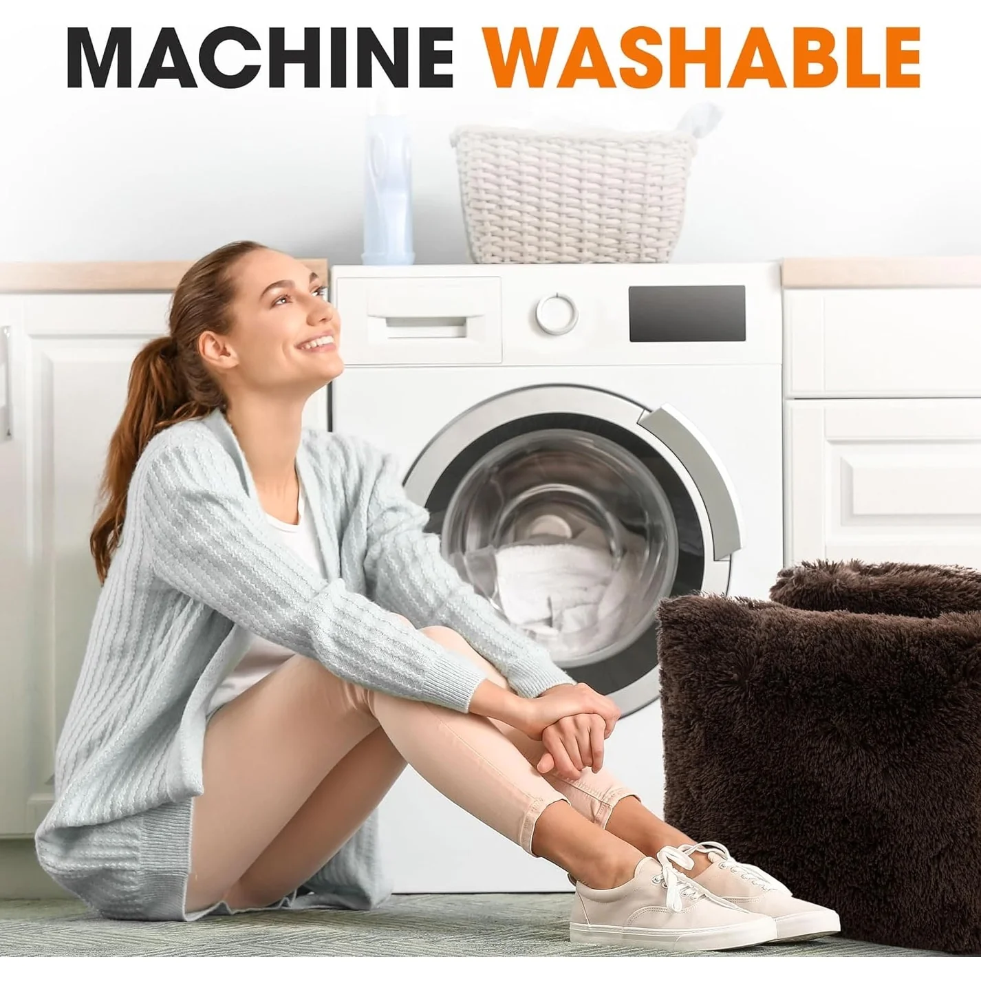 Cheer Collection Shaggy Long Hair Throw Pillows (Set of 2)