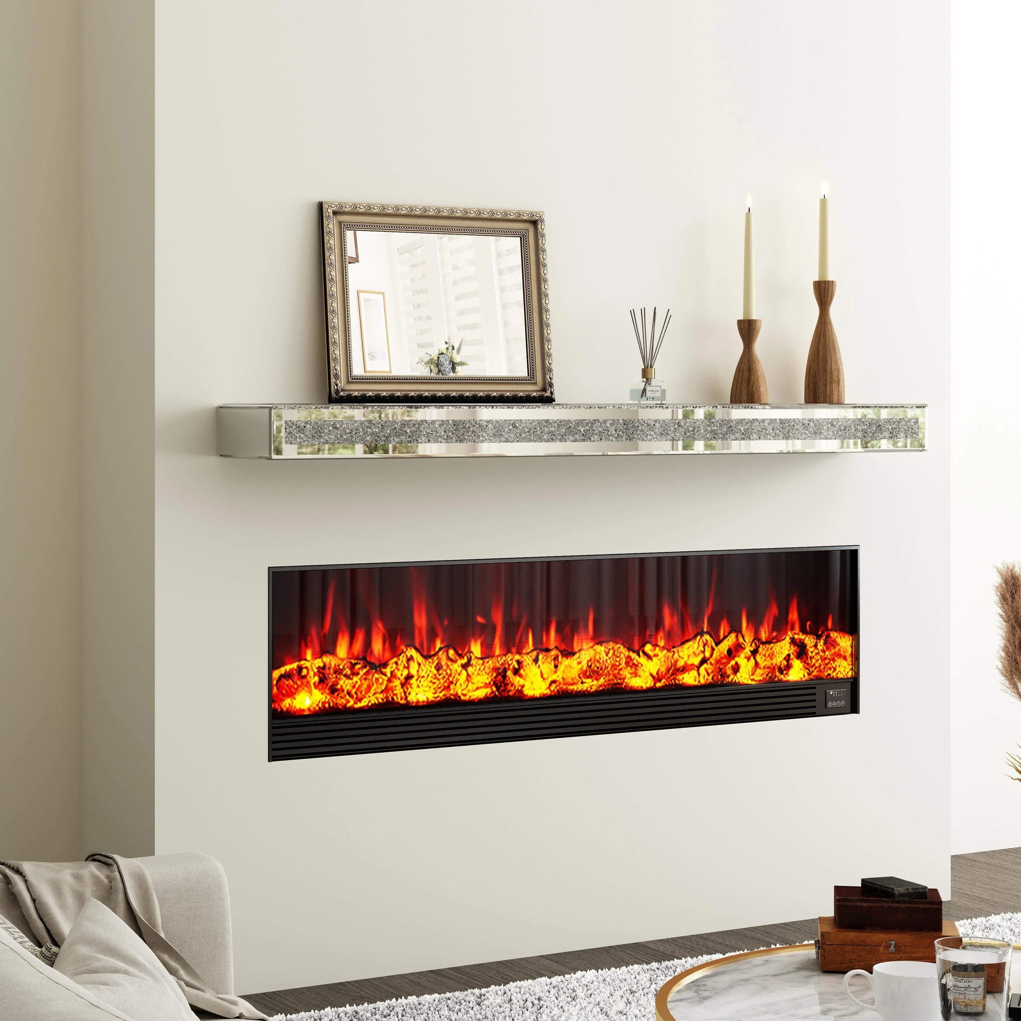 Mirrored Floating Shelf with Crushed Diamond