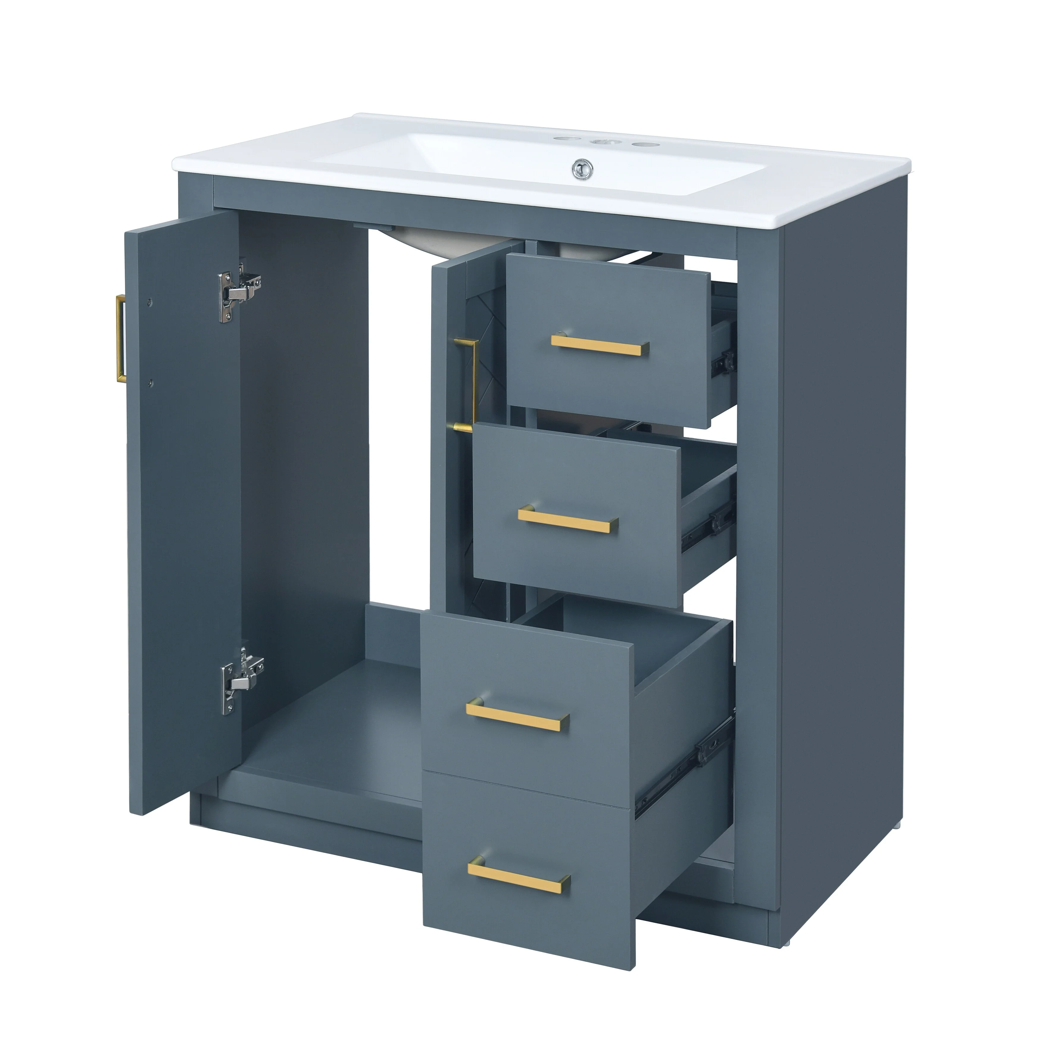 30'' Bathroom Vanity with Ceramic Sink Combo, Bathroom Storage Cabinet Vanity Set with 3 Drawers& Soft Closing Doors