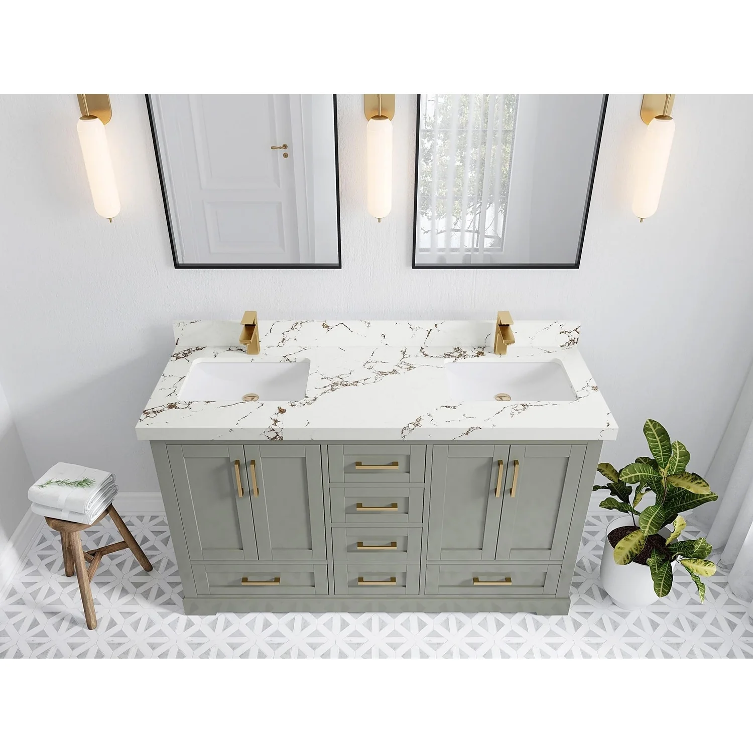Willow Collection 60 in W x 22 in D x 36 in H Boston Double Bowl Sink Bathroom Vanity with Countertop