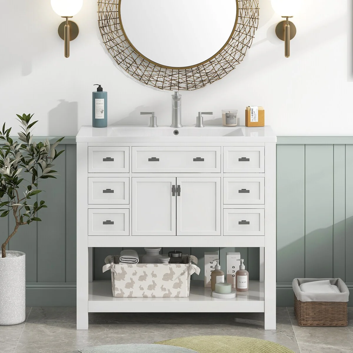 36'' Bathroom Vanity Modern Bathroom Storage Cabinet with 6 Drawers