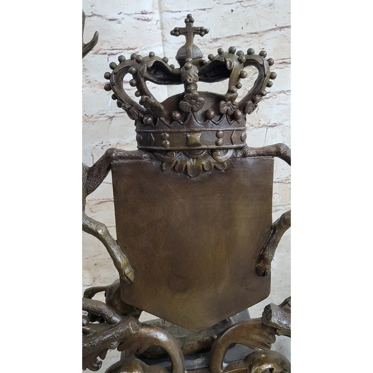 Two Stags Coat Of Arms Bronze Metal Wall Plaque Original Handmade Signed Art
