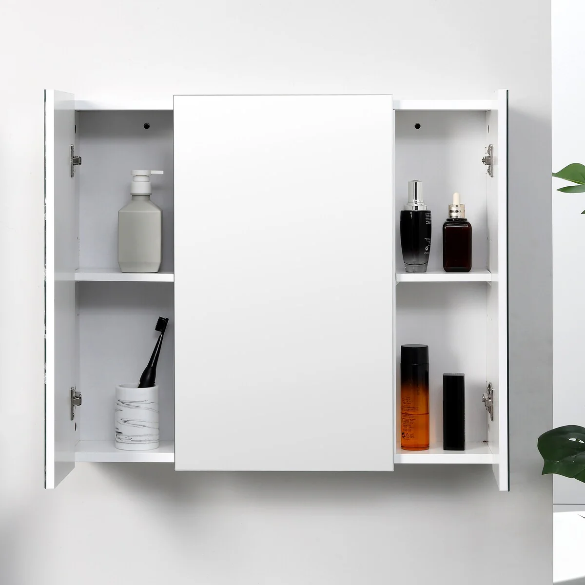 kleankin White Bathroom Medicine Cabinet with Mirror, Wall Mounted Bathroom Mirror Cabinet with 3 Doors, Adjustable Shelves
