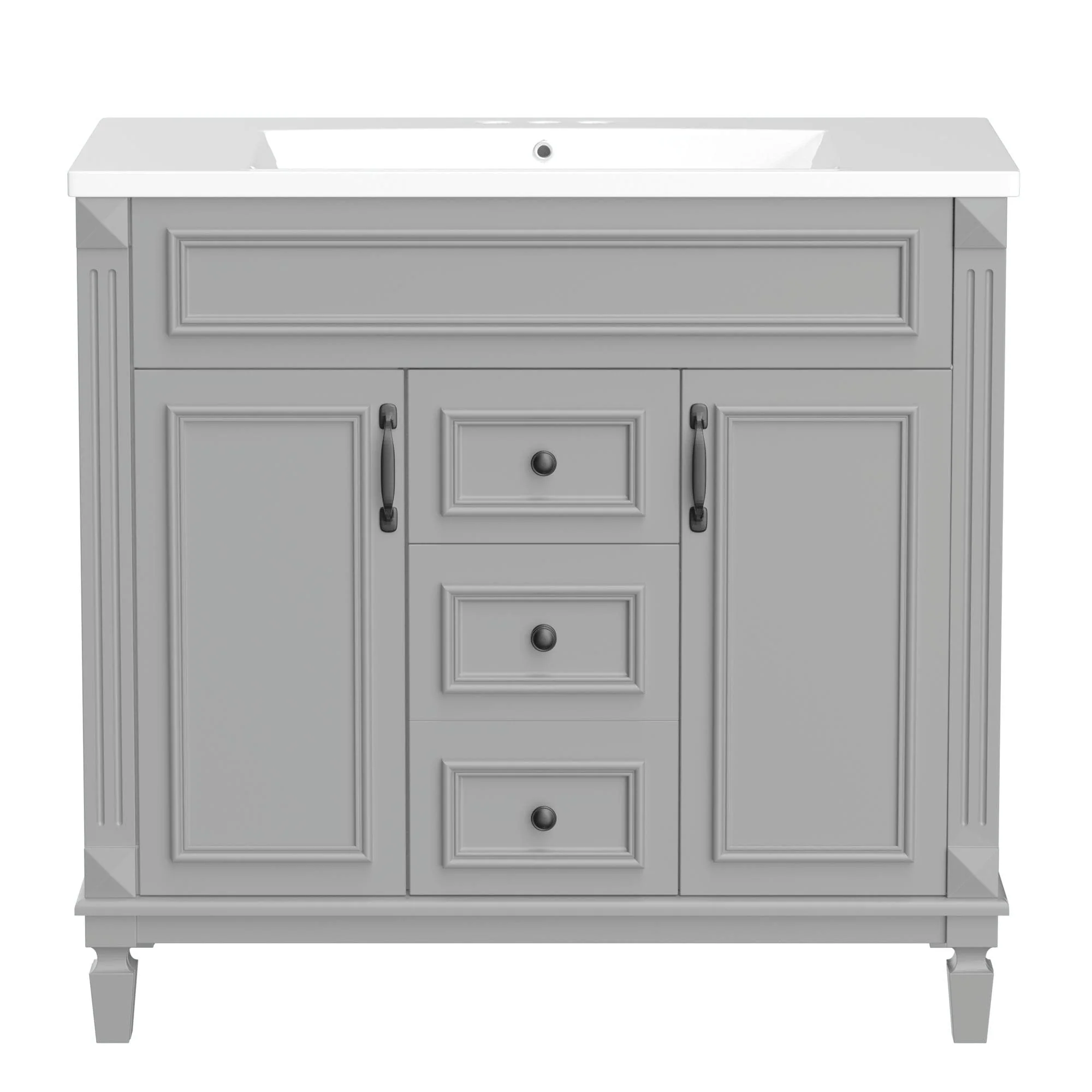 36'' Modern Bathroom Vanity with Top Sink, Soft-Closing Doors, and Drawers