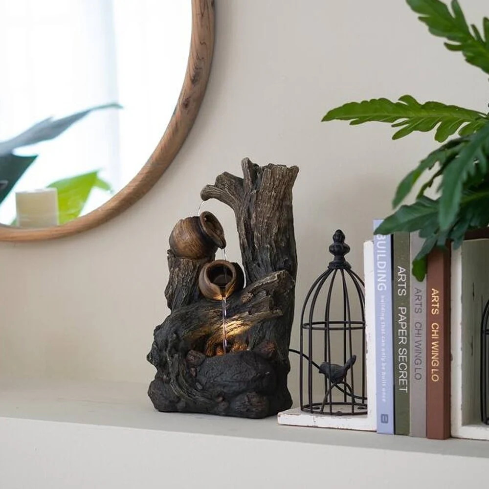 Decorative 4 Tier Broken Pot Water Fountain with LED Light