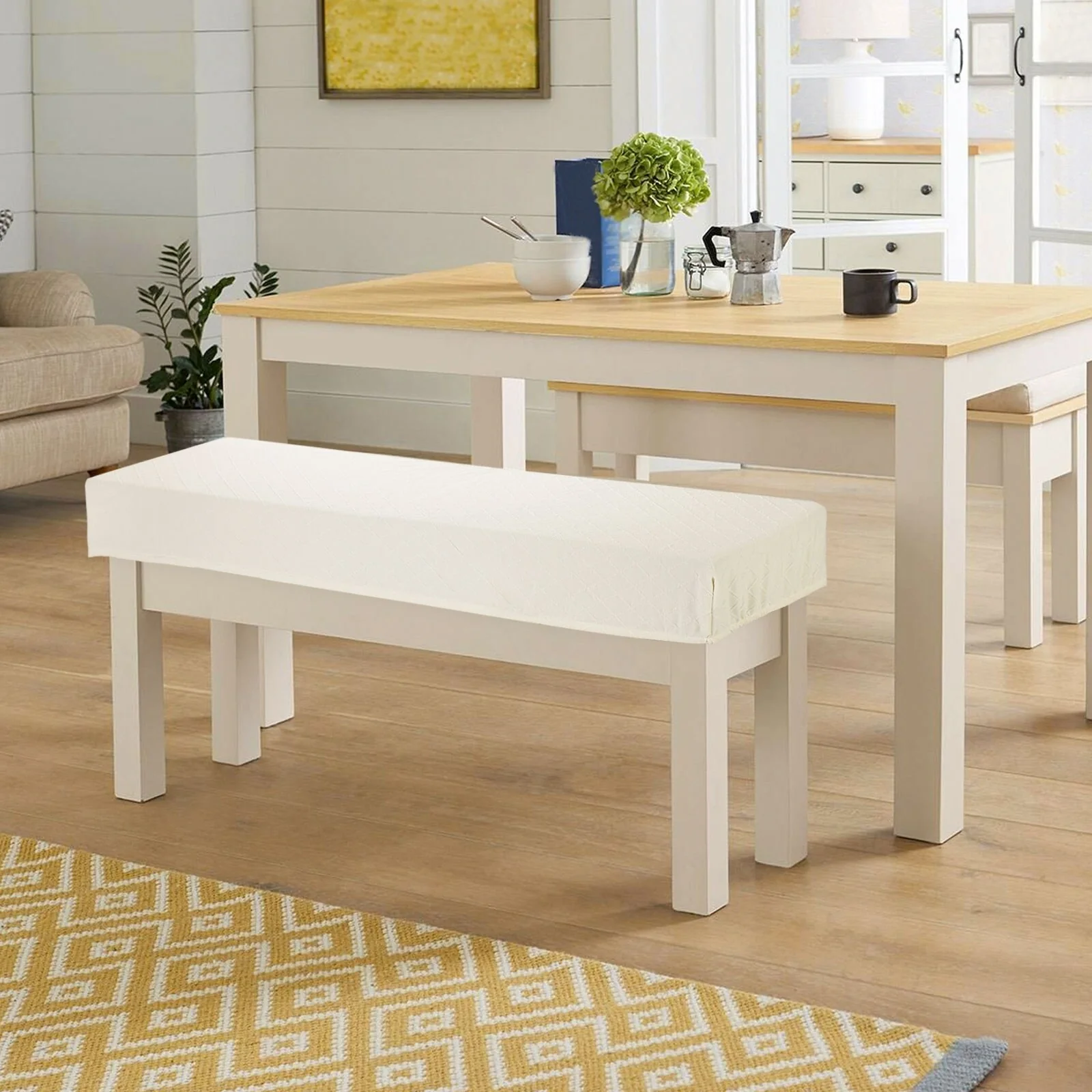 Bench Cushion Cover Stretch Jacquard Checkered Dining Bench Cover