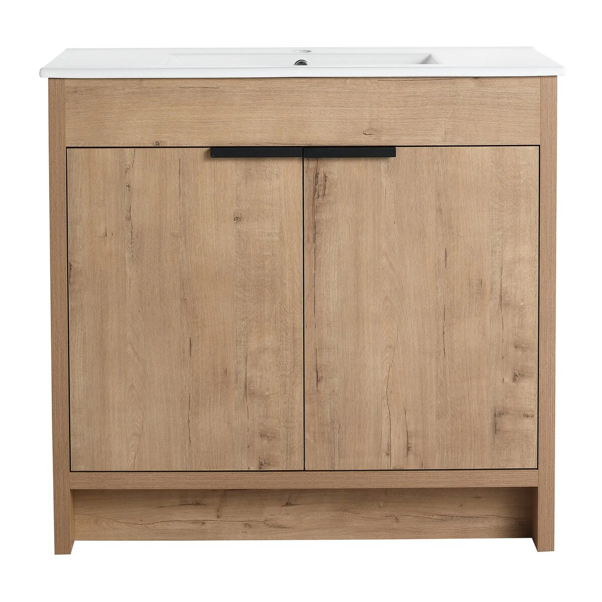 36 Inch Plywood Freestanding Bathroom Vanity Set with Integrated Ceramic Basin and Doors
