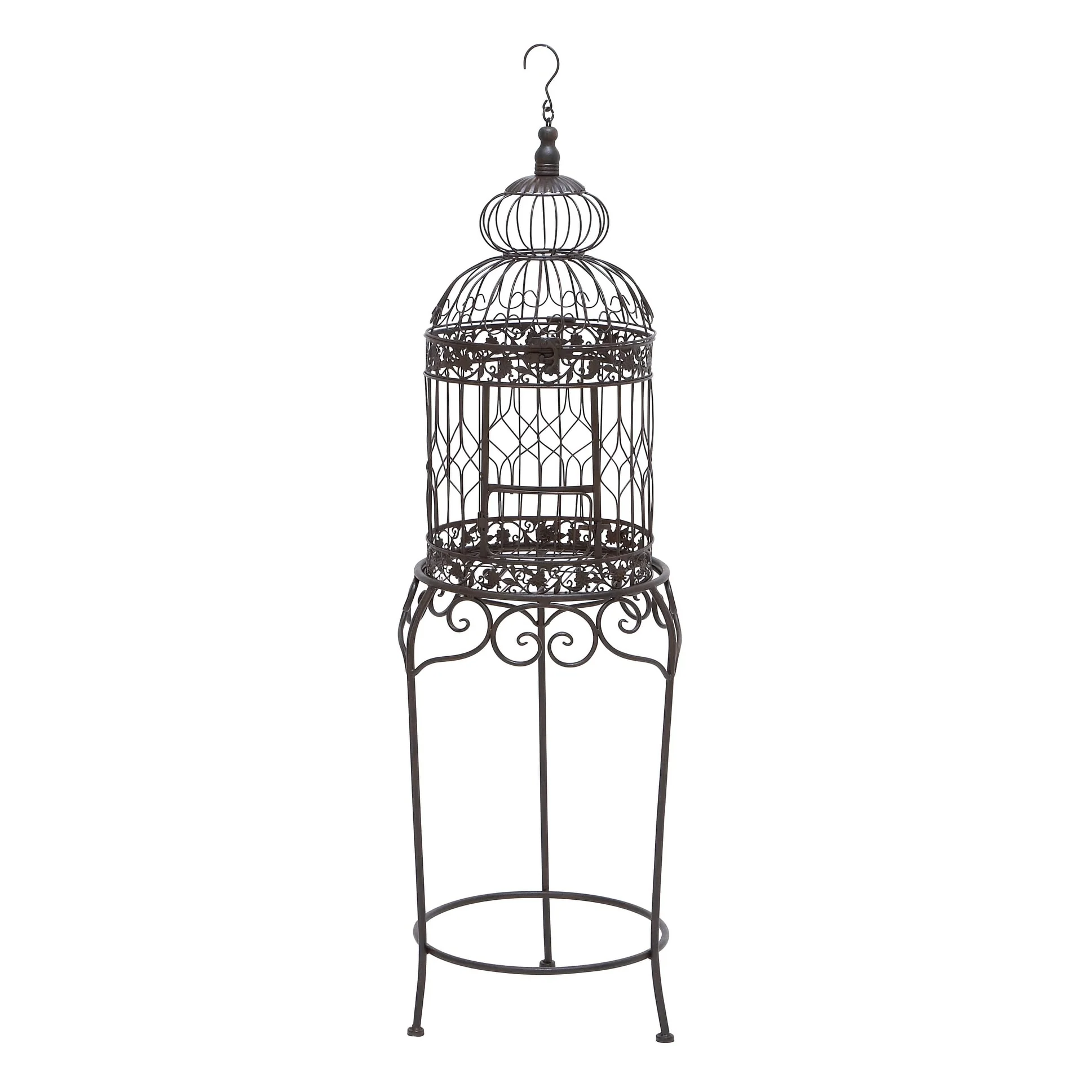 Metal Indoor Outdoor On Removable Stand Birdcage with Latch Lock Closure and Top Hook - Black - Roche River Decor