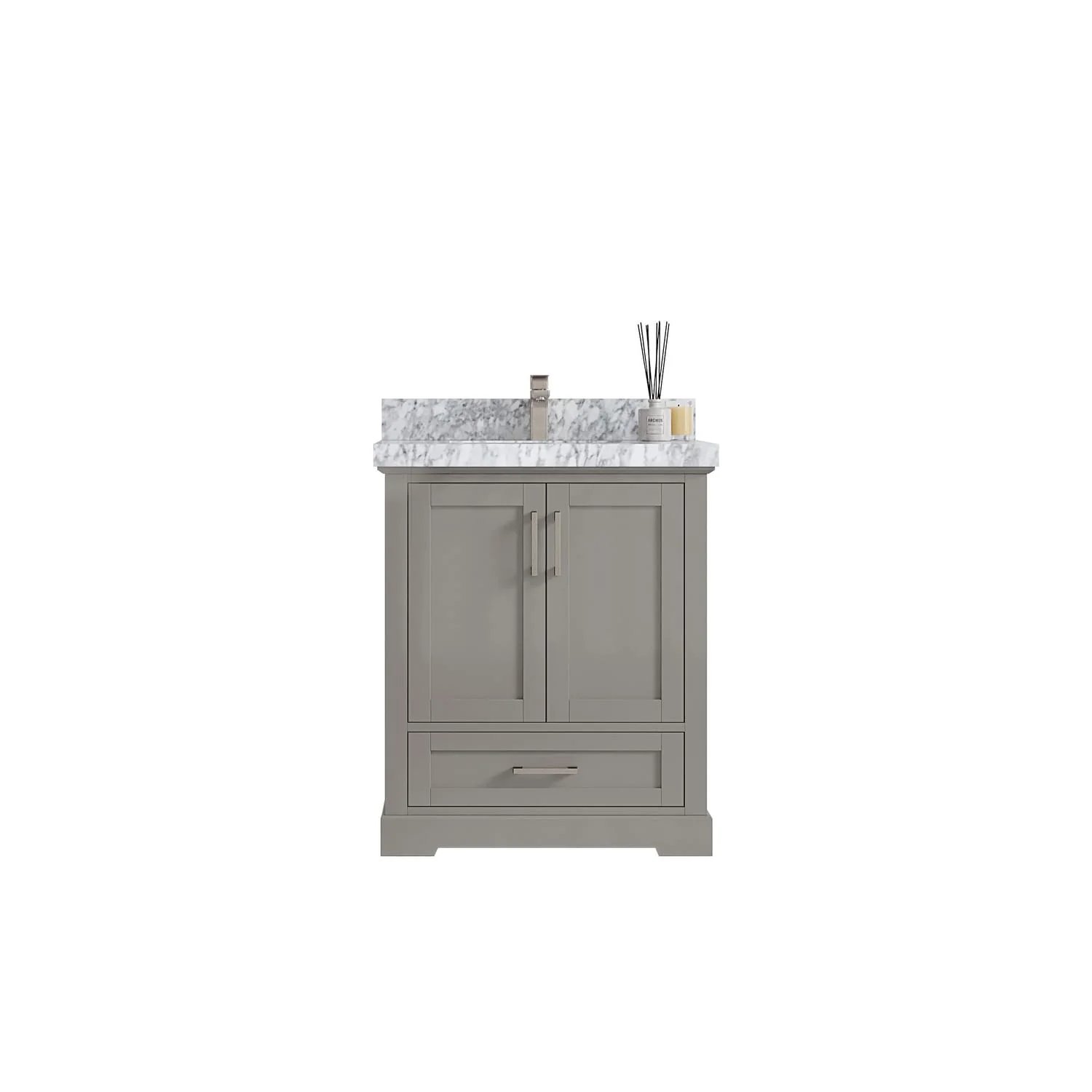 Willow Collection 30 in W x 22 in D x 36 in H Reeded Boston Single Bowl Sink Bathroom Vanity with Quartz or Marble Countertop