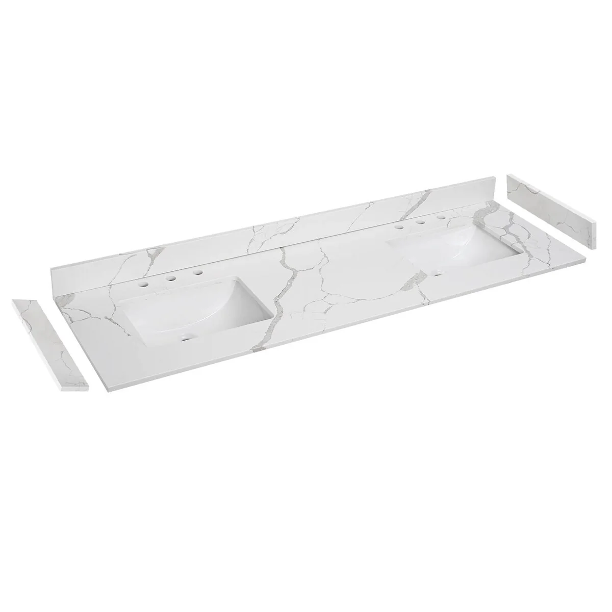 Bathlet Calacatta Quartz 72 inch Double Sink Bathroom Vanity Top with Side Splash