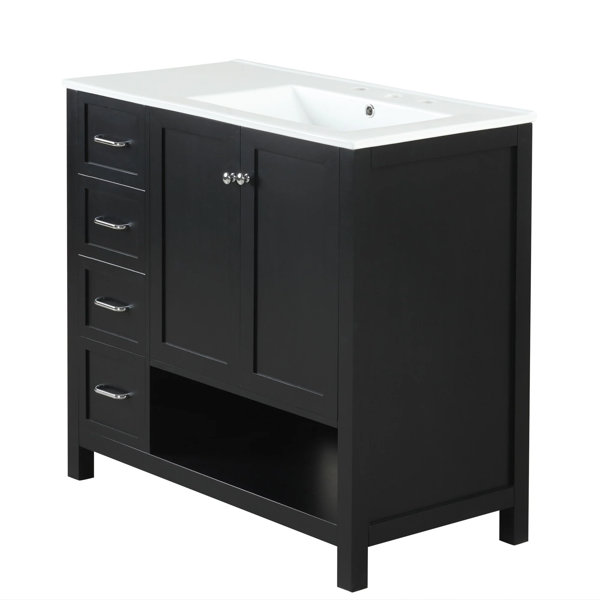 Bathroom Vanity with Ceramic Sink, Bathroom Storage Cabinet with 2 Drawers, Bathroom Vanity with 1 Tip-Out Drawer and 1 Door