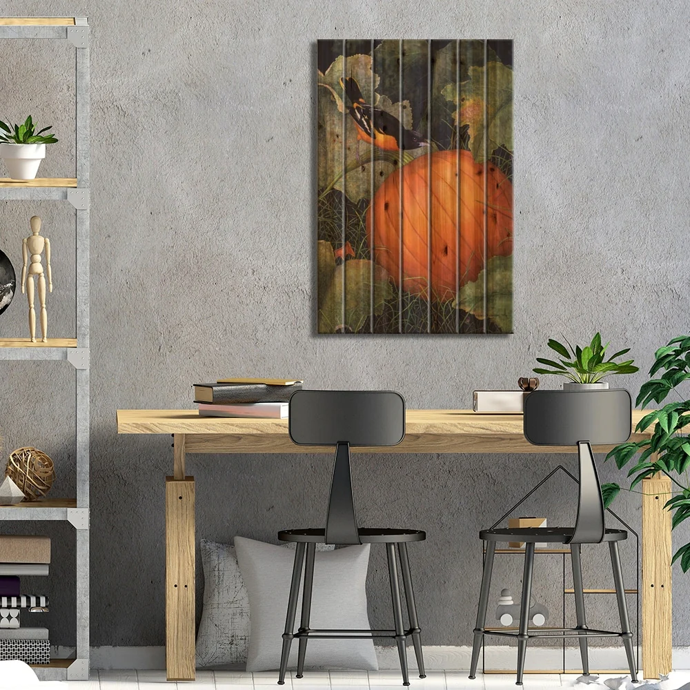 Oriole & Pumpkin Print On Wood by Marcia Matcham - Multi-Color