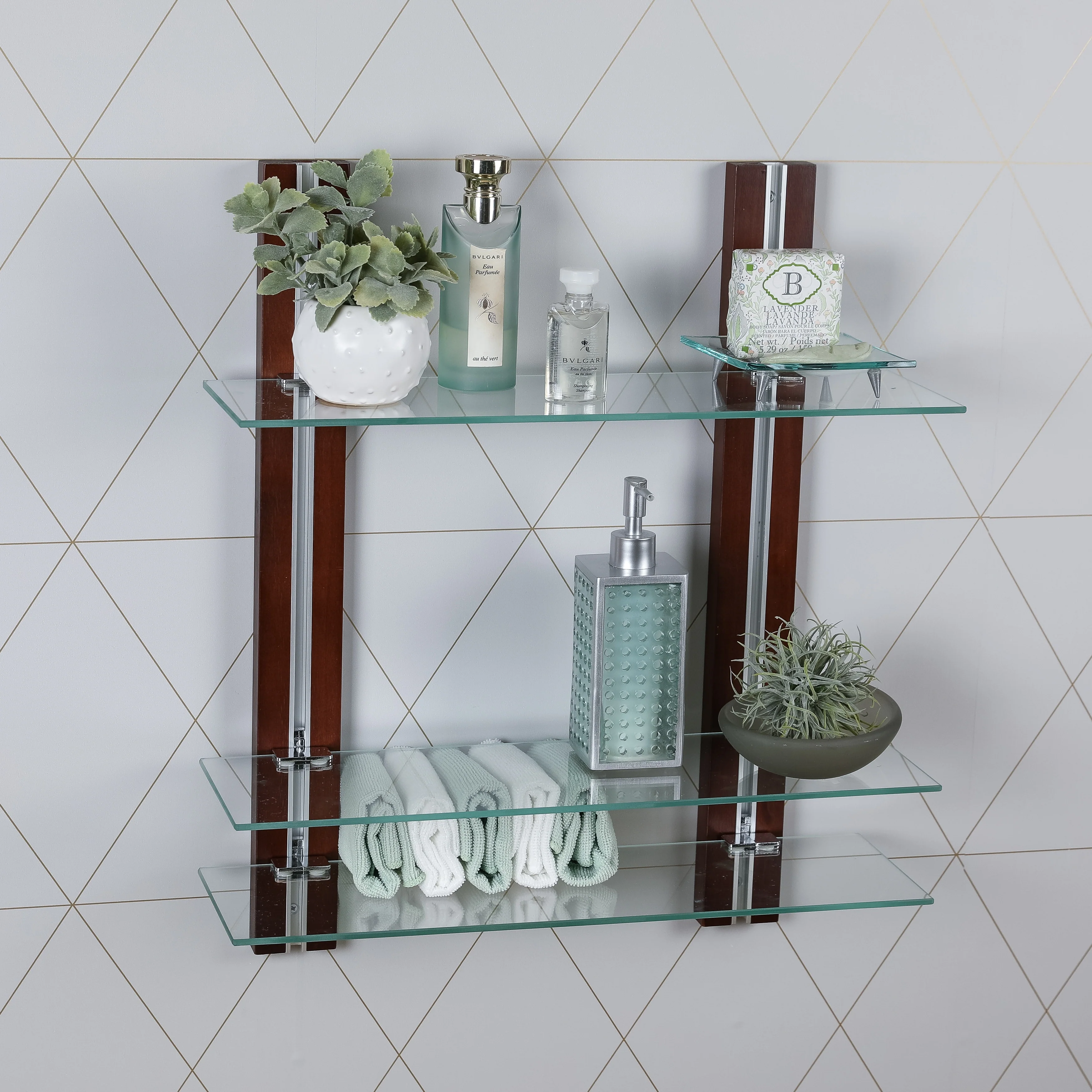 Old Bavaria Three Tier Adjustable Shelves on Wooden Bars