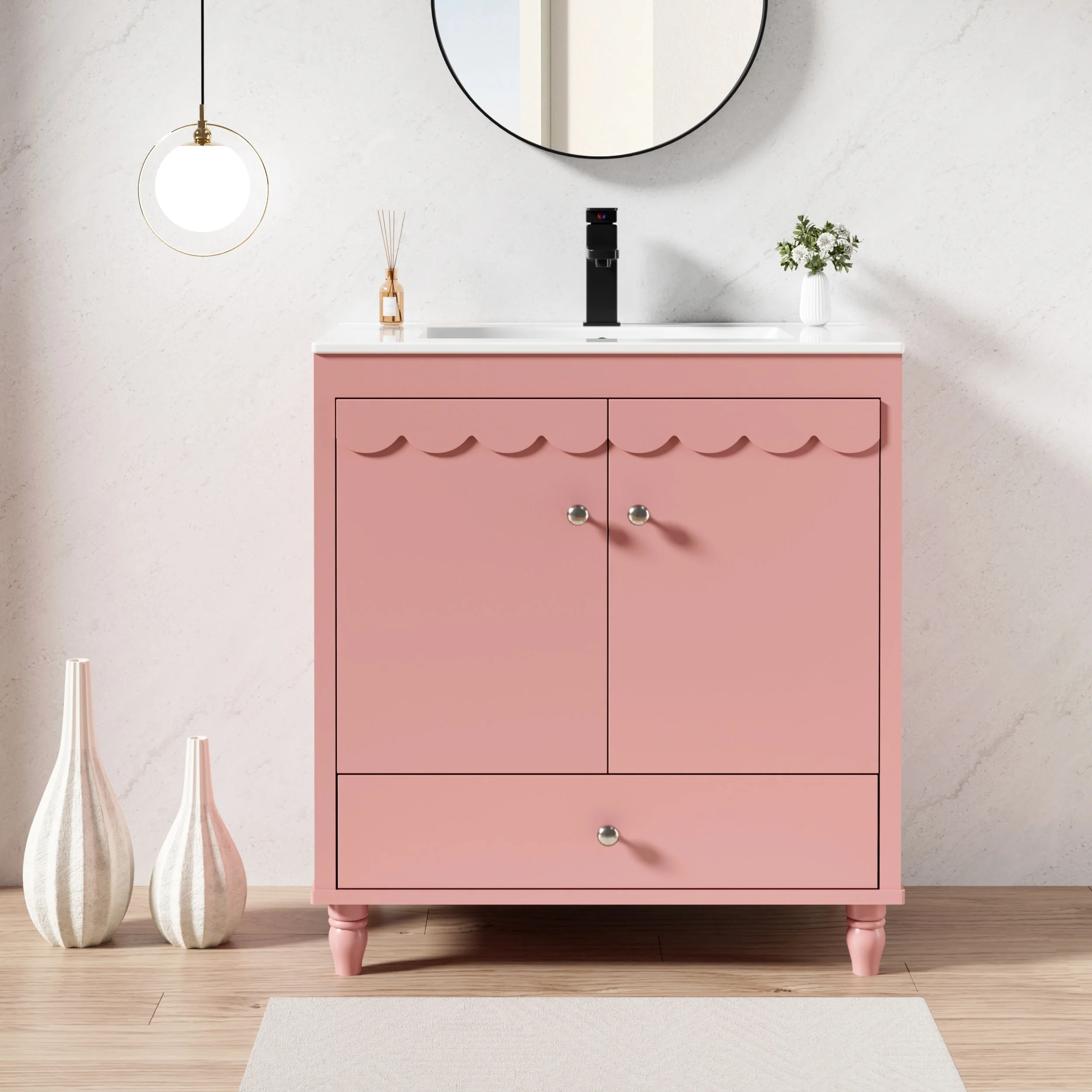 Lace Trim Freestanding Bathroom Vanity Set - Perfect for Bathrooms