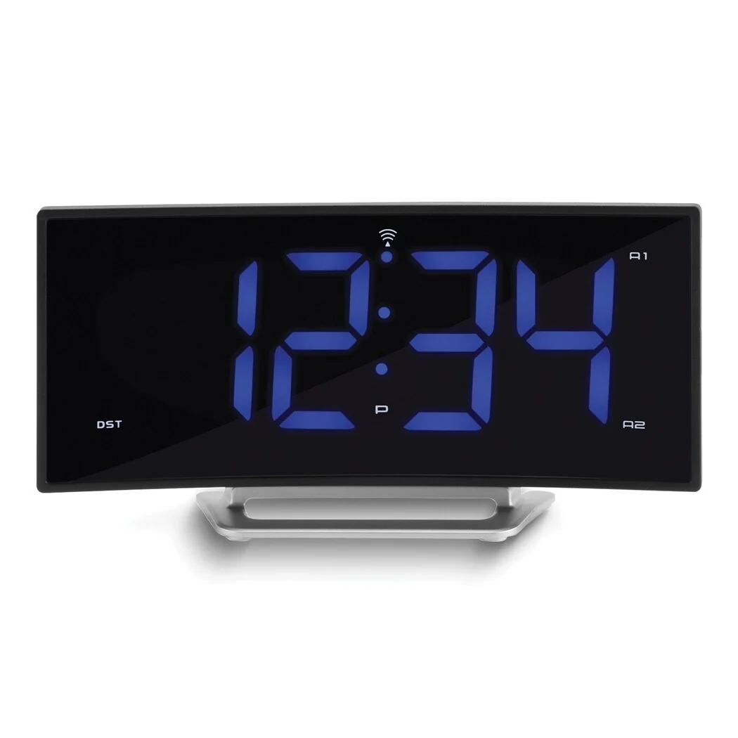 Curata Atomic Curve Led Dual Adjustable Alarm Clock with Usb Charging Port