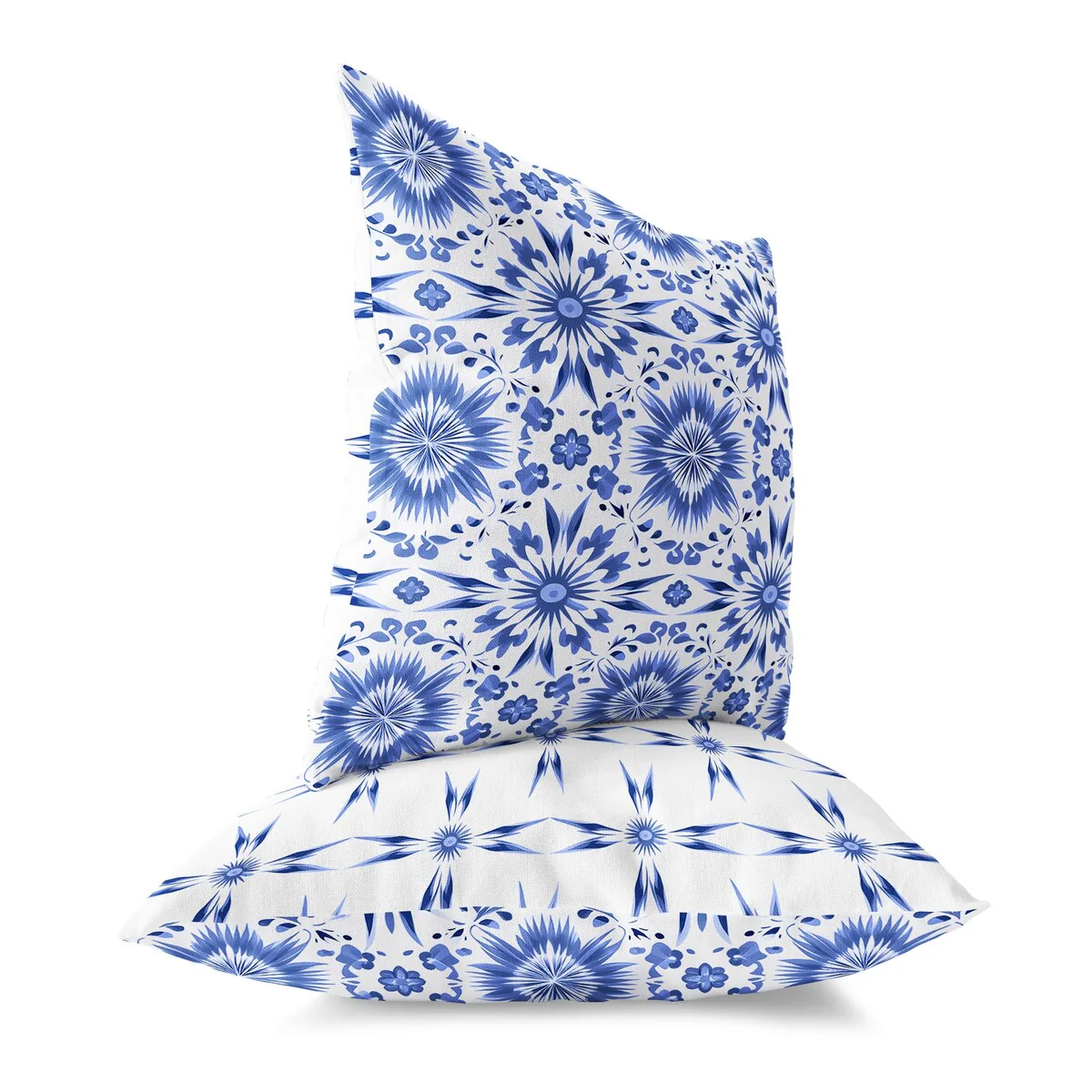 Blue And White Batik Bliss Indoor/Outdoor Throw Pillow Zipper