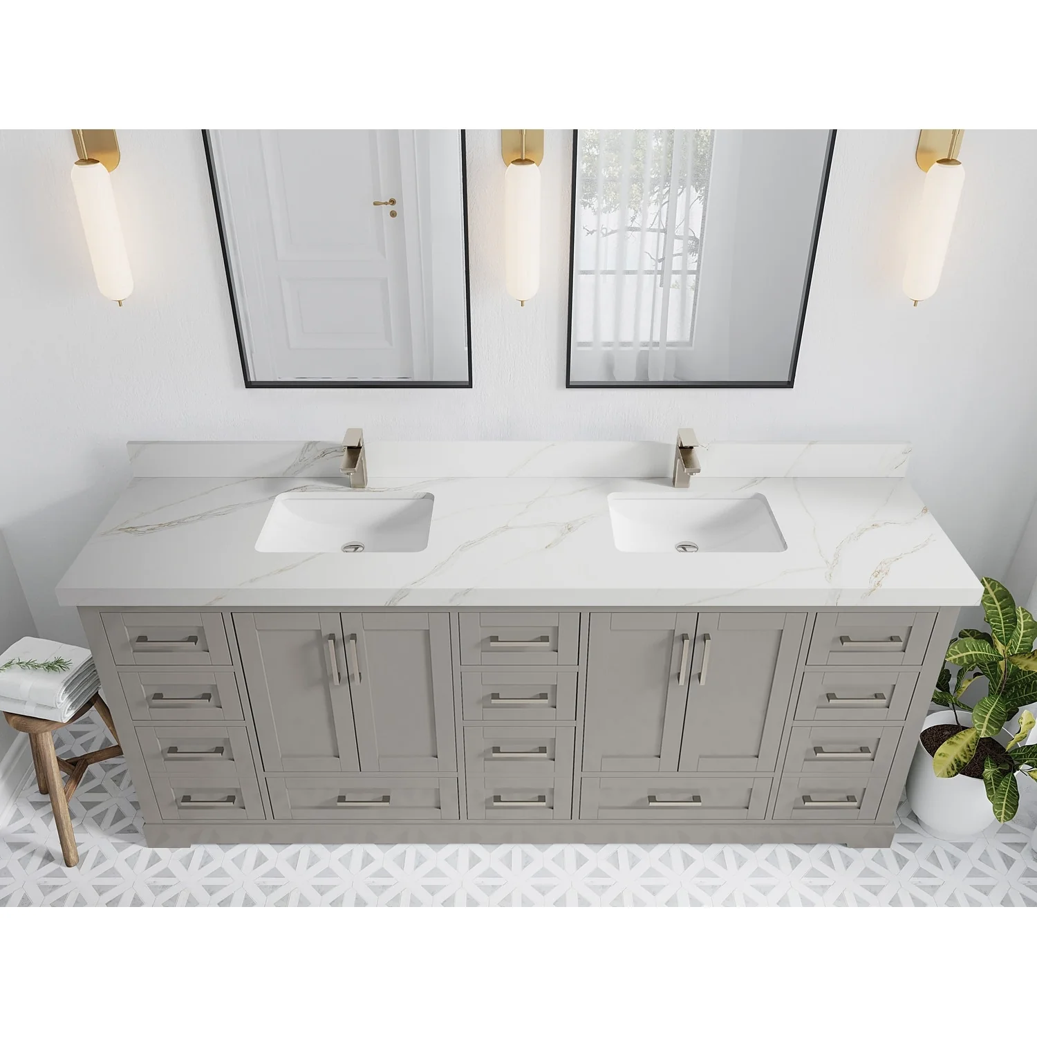 Willow Collection 84 in W x 22 in D x 36 in H Boston Double Bowl Sink Bathroom Vanity with Countertop