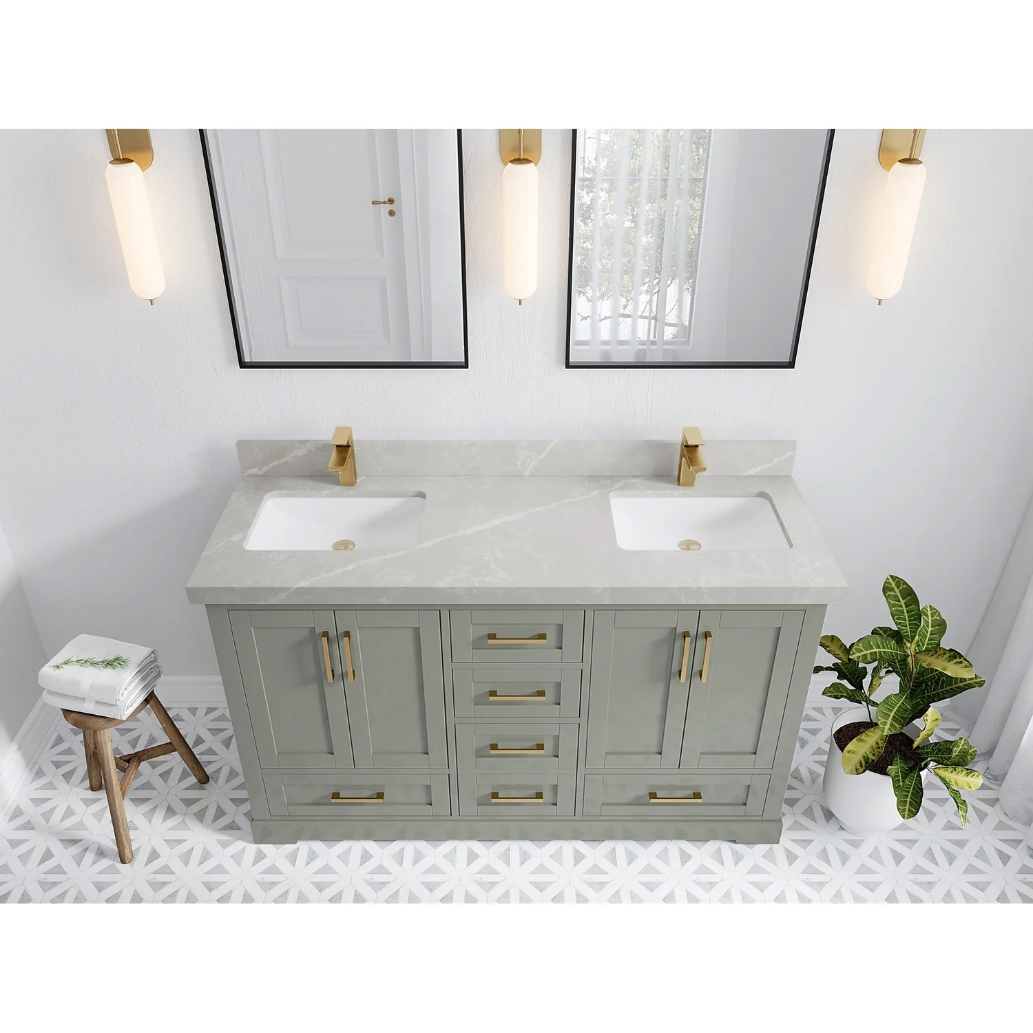 Willow Collection 60 in W x 22 in D x 36 in H Boston Double Bowl Sink Bathroom Vanity with Countertop
