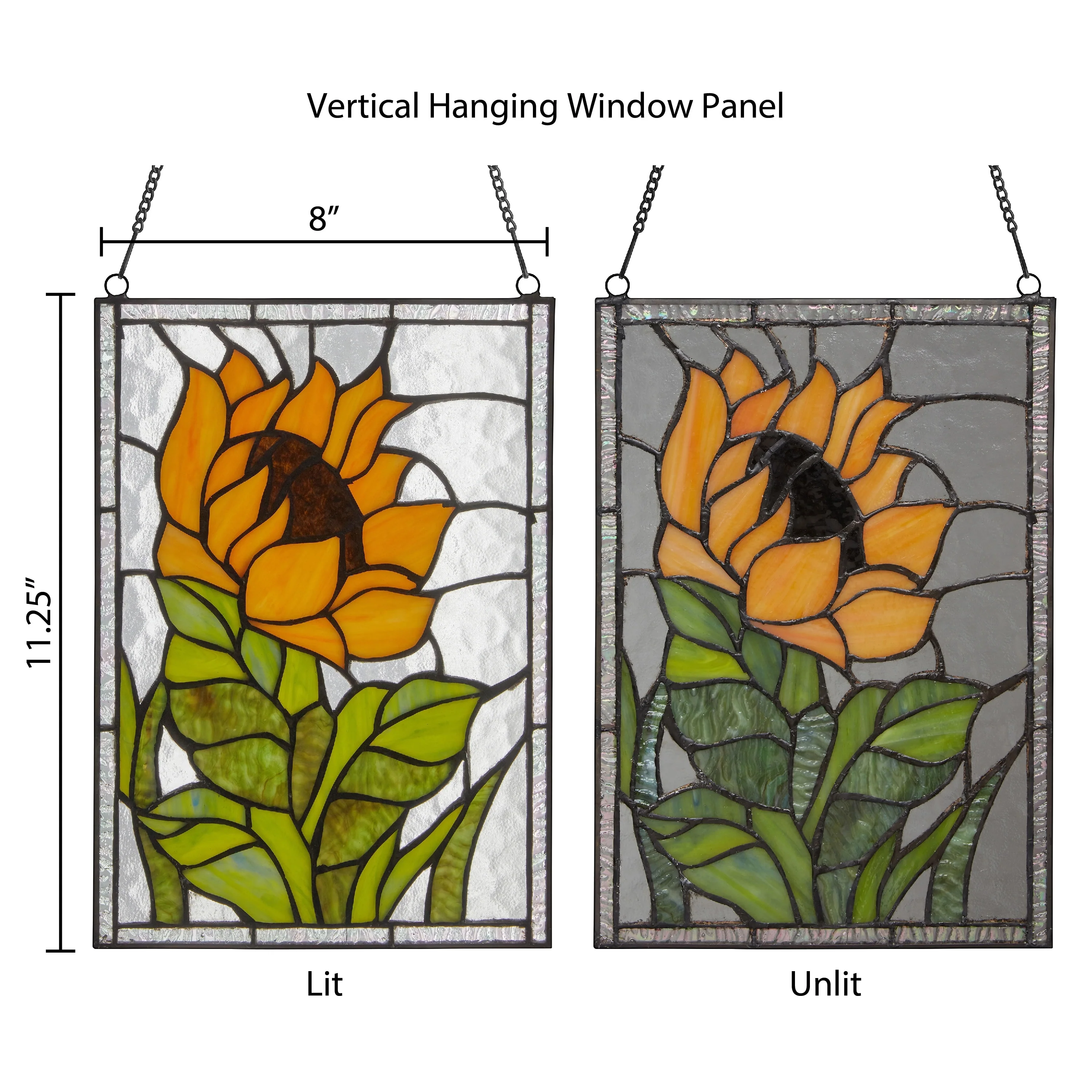 Single Sunflower River of Goods Stained Glass Vertical Window Panel