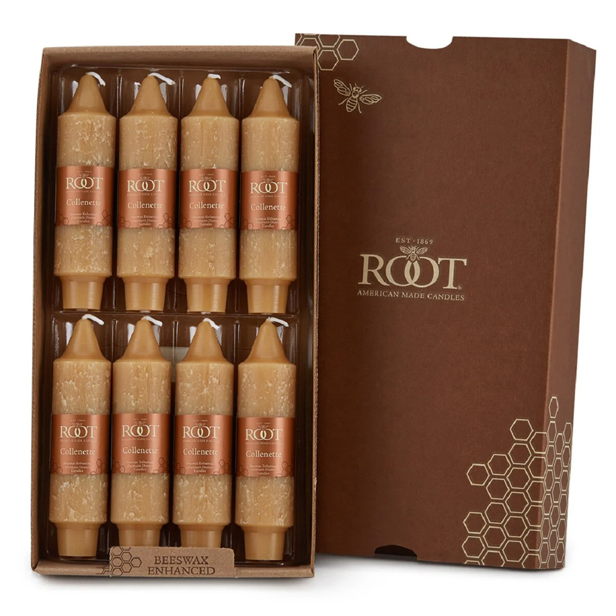 Root Unscented 5 In. Timberline™ Collenette Taper Candles box of 8 - 5 X 1-1/4
