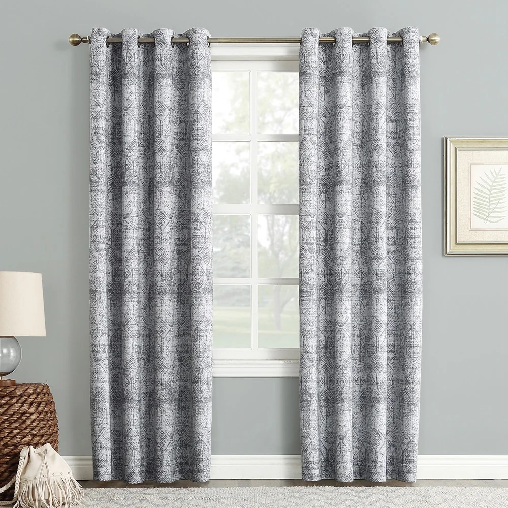 Sun Zero Darren Distressed Global Blackout Lined Grommet Curtain Panel, Single Panel