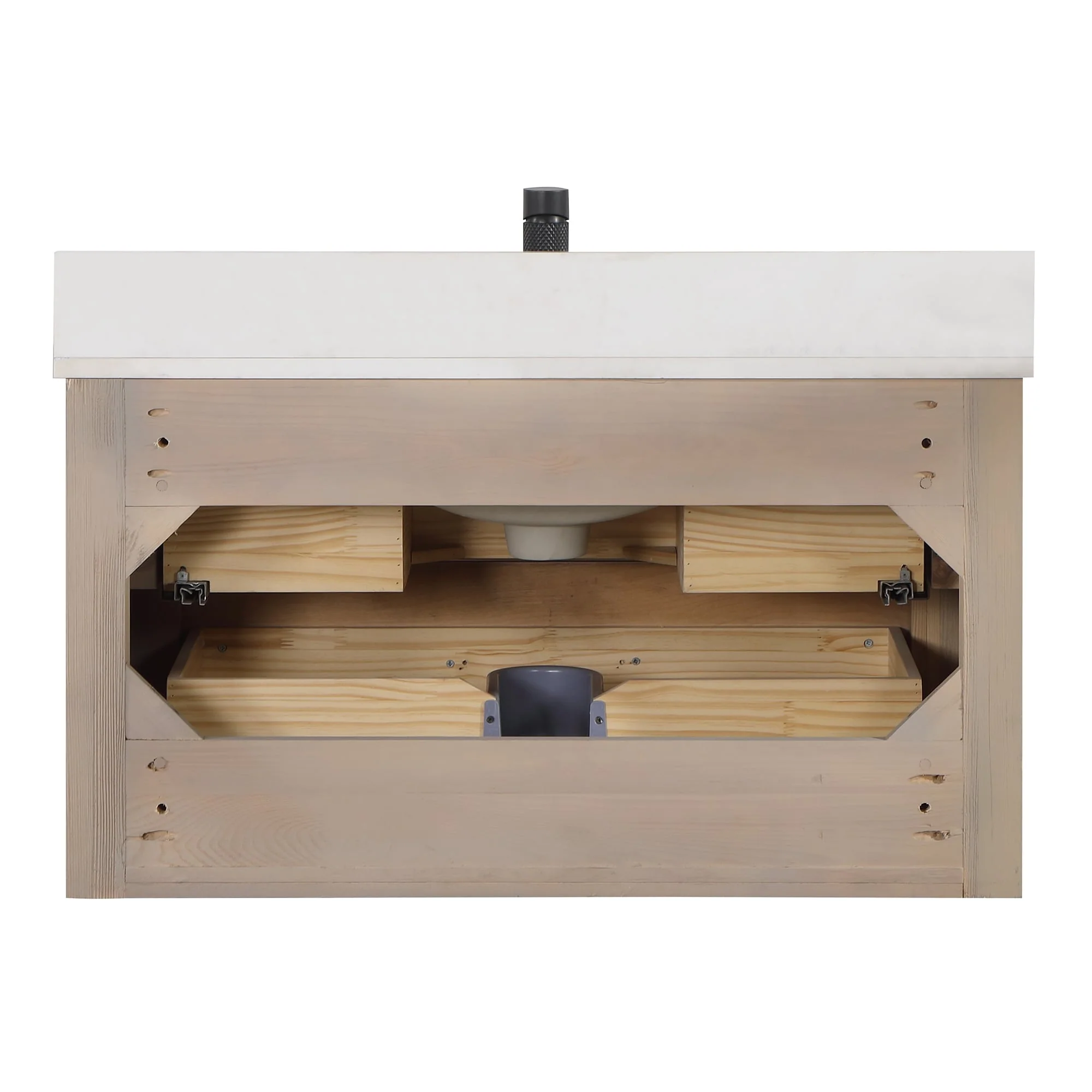 Cristo Floating Bath Vanity with White Quartz Stone Top and Mirror