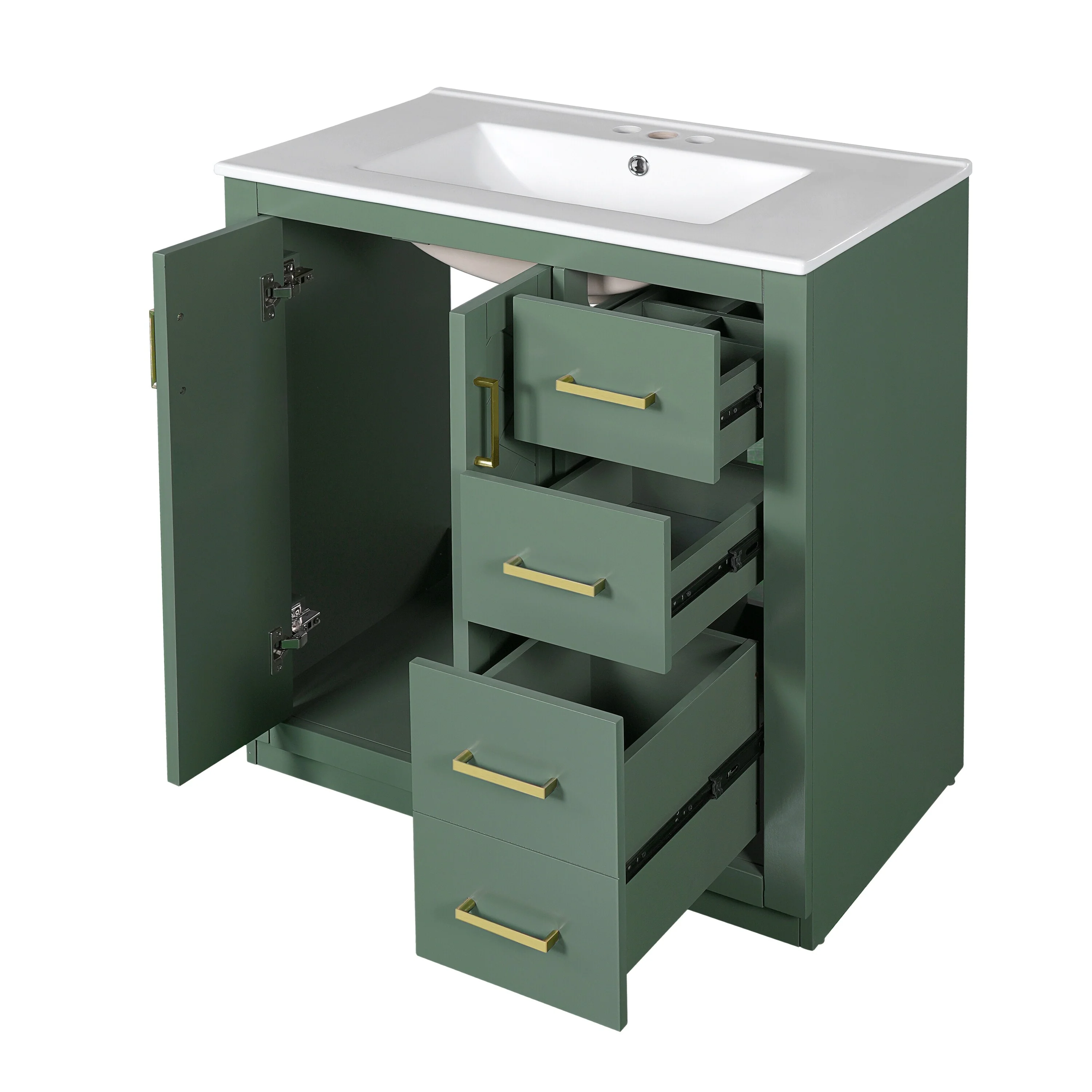30'' Bathroom Vanity with Ceramic Sink Combo, Bathroom Storage Cabinet Vanity Set with 3 Drawers& Soft Closing Doors