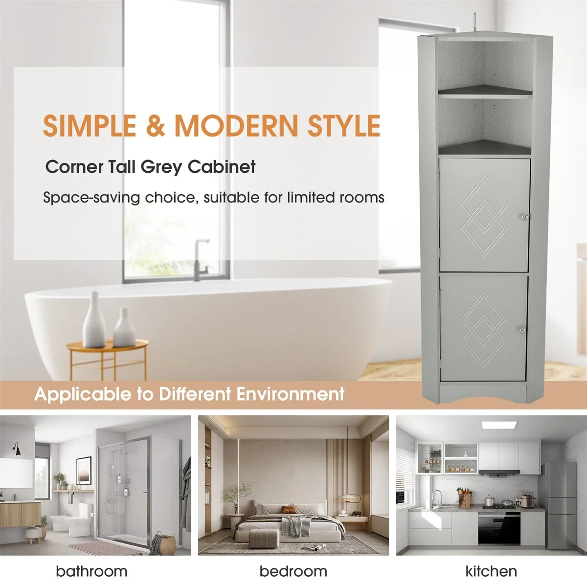 Merax Freestanding Tall Bathroom Corner Cabinet with Adjustable Shelves