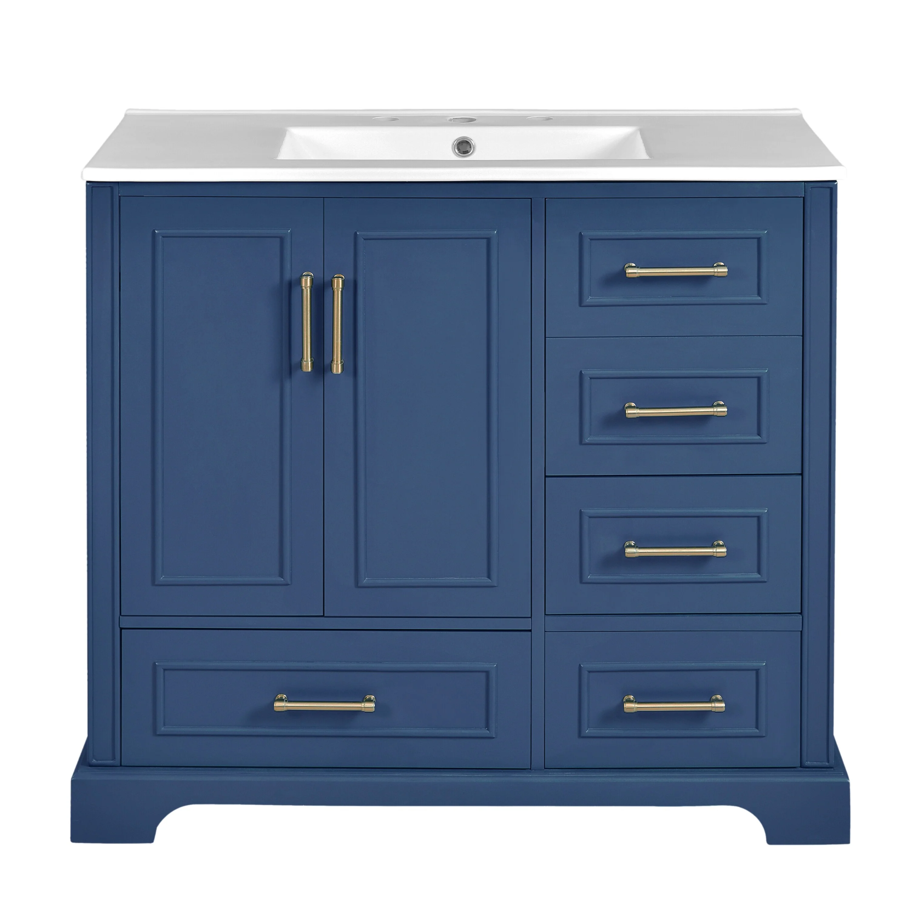 Bathroom Vanity with Resin Sink, Bathroom Vanity Set with 4 Drawers, Bathroom Storage Cabinet with 2 Soft Close Doors
