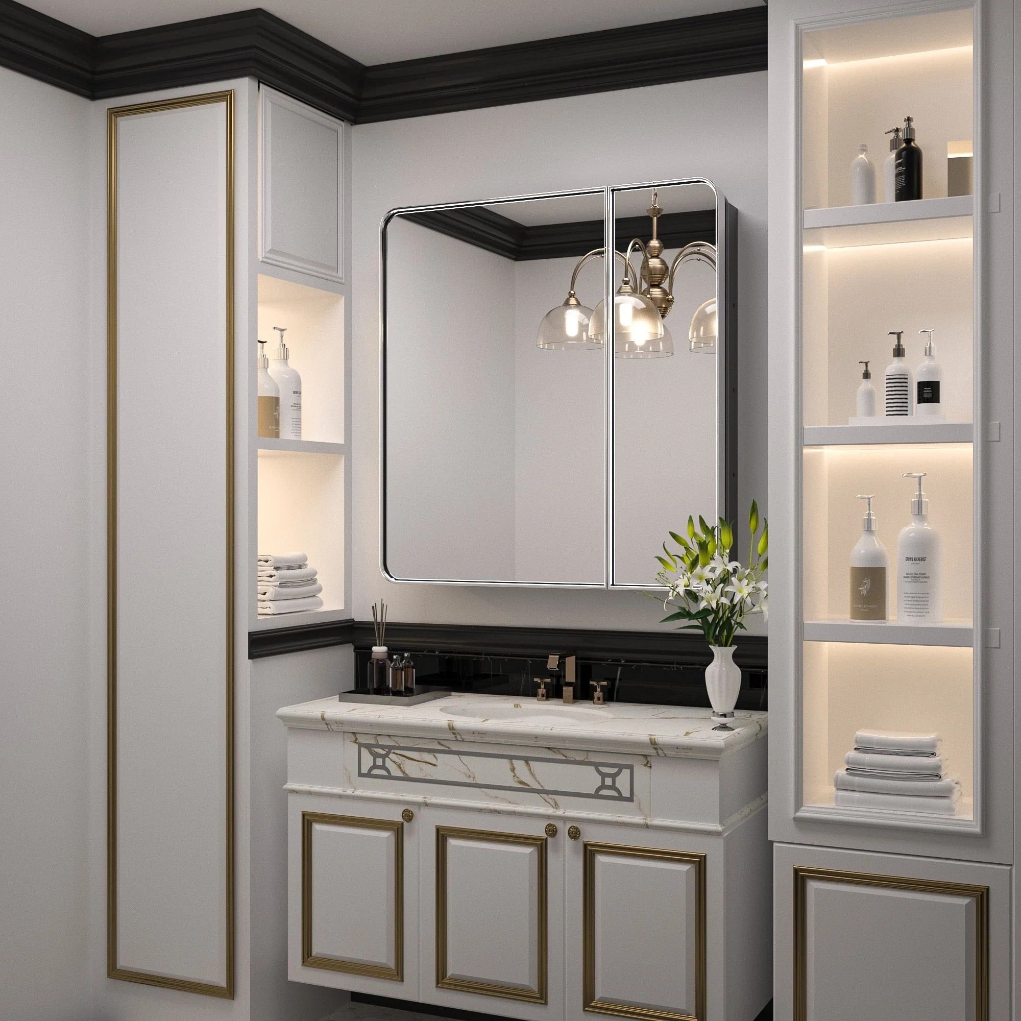 KEONJINN Medicine Cabinets for Bathroom with Mirror, Stainless Steel 1-3 Framed Doors