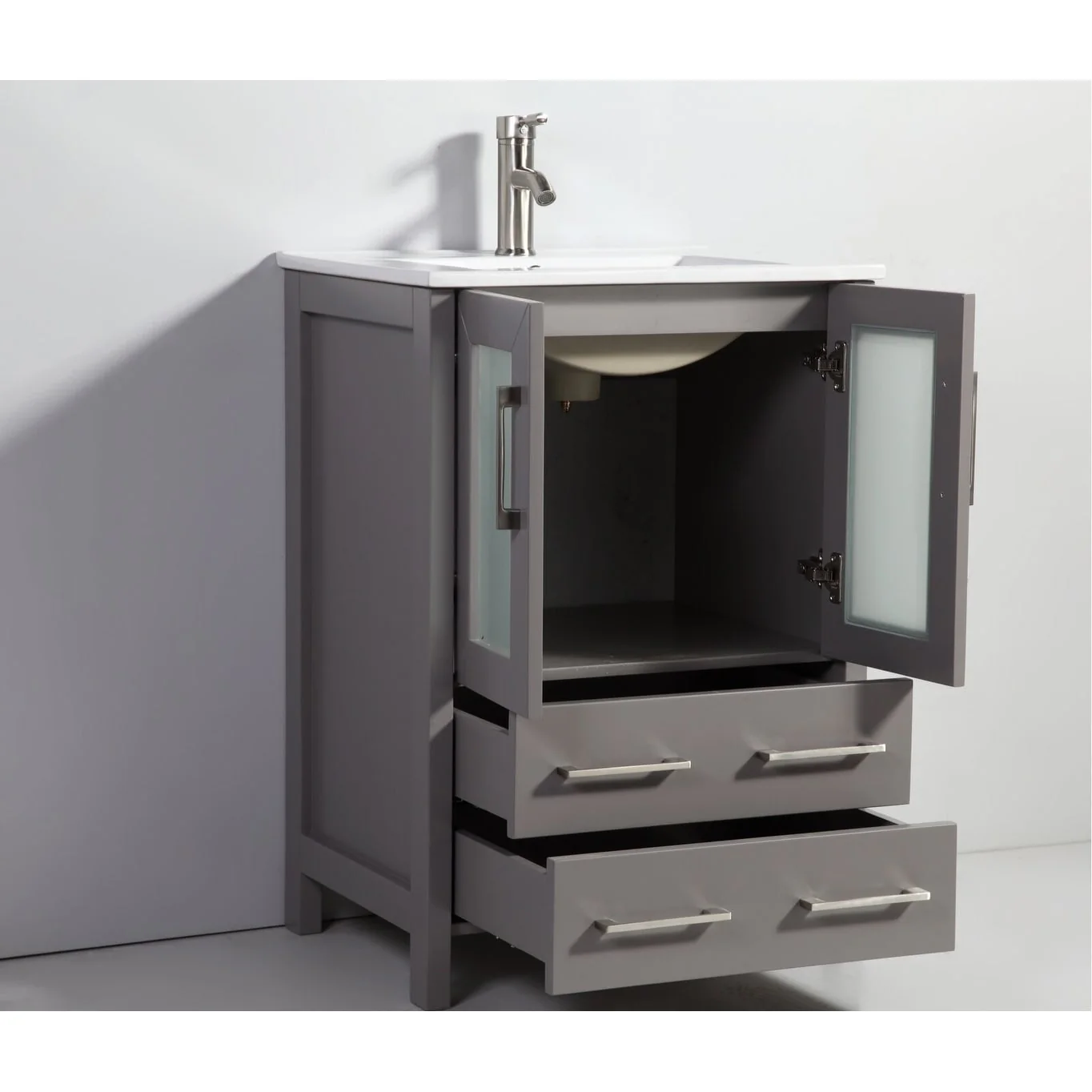 Vanity Art 24-Inch Single Sink Bathroom Vanity Set 2 Drawers, 1 Cabinet, 1 Shelf, Soft-Closing Doors with Free Mirror