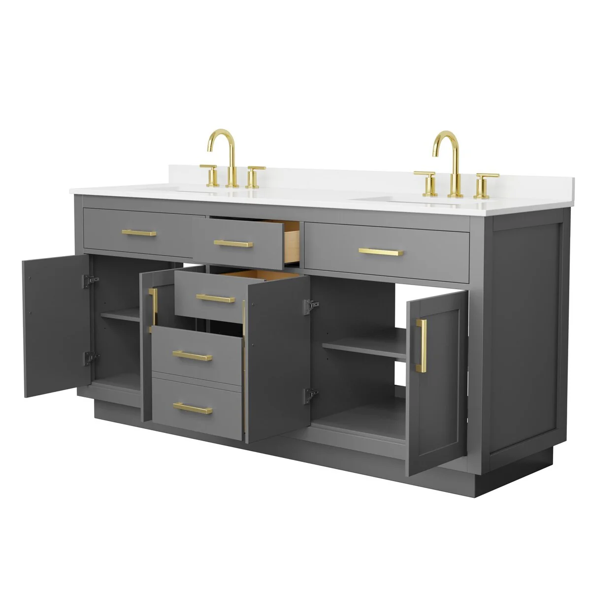Beckett TK 72-inch Double Vanity, 3 Hole Quartz Top