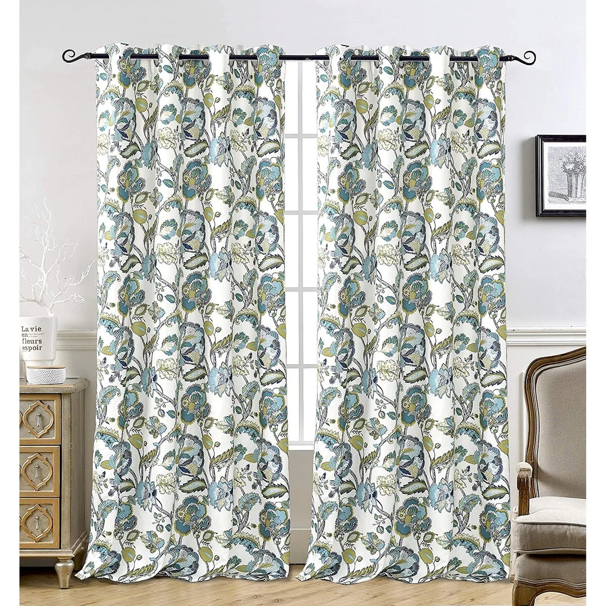 DriftAway Layla Classic America Style Floral Leaves Window Curtain Grommet