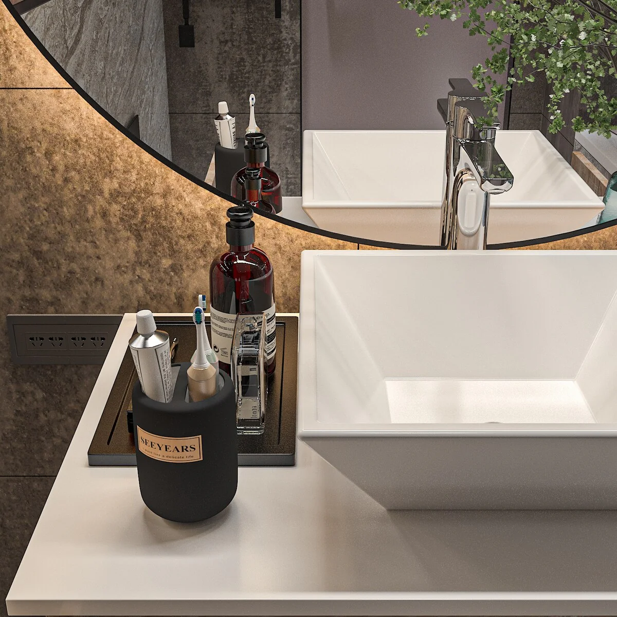 Bathroom Vanity with Ceramic Basin and Modern Medicine Cabinet Combo