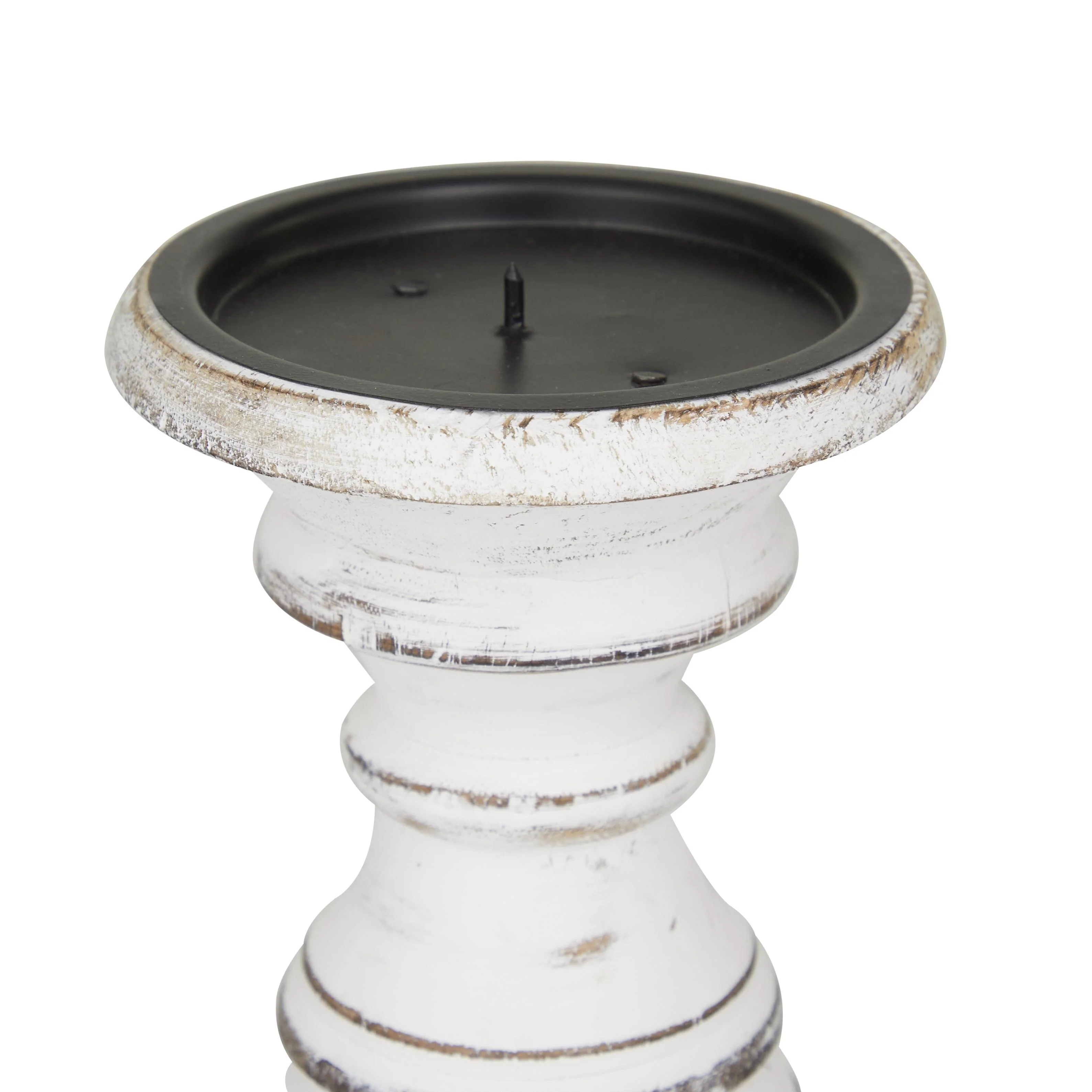 Mango Wood Turned Style Pillar Candle Holder (Set of 3) - White, Brown, Gold, Black, Light Blue, Cream, Silver