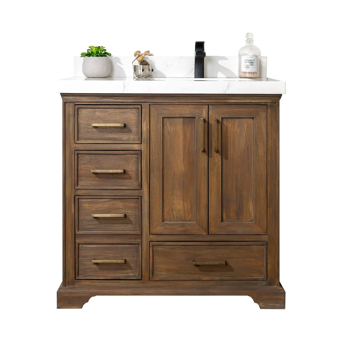 Willow Collections 36 in. W x 22 in. D Charlotte Teak Right Offset Sink Bathroom Solid Teak Vanity with Countertop