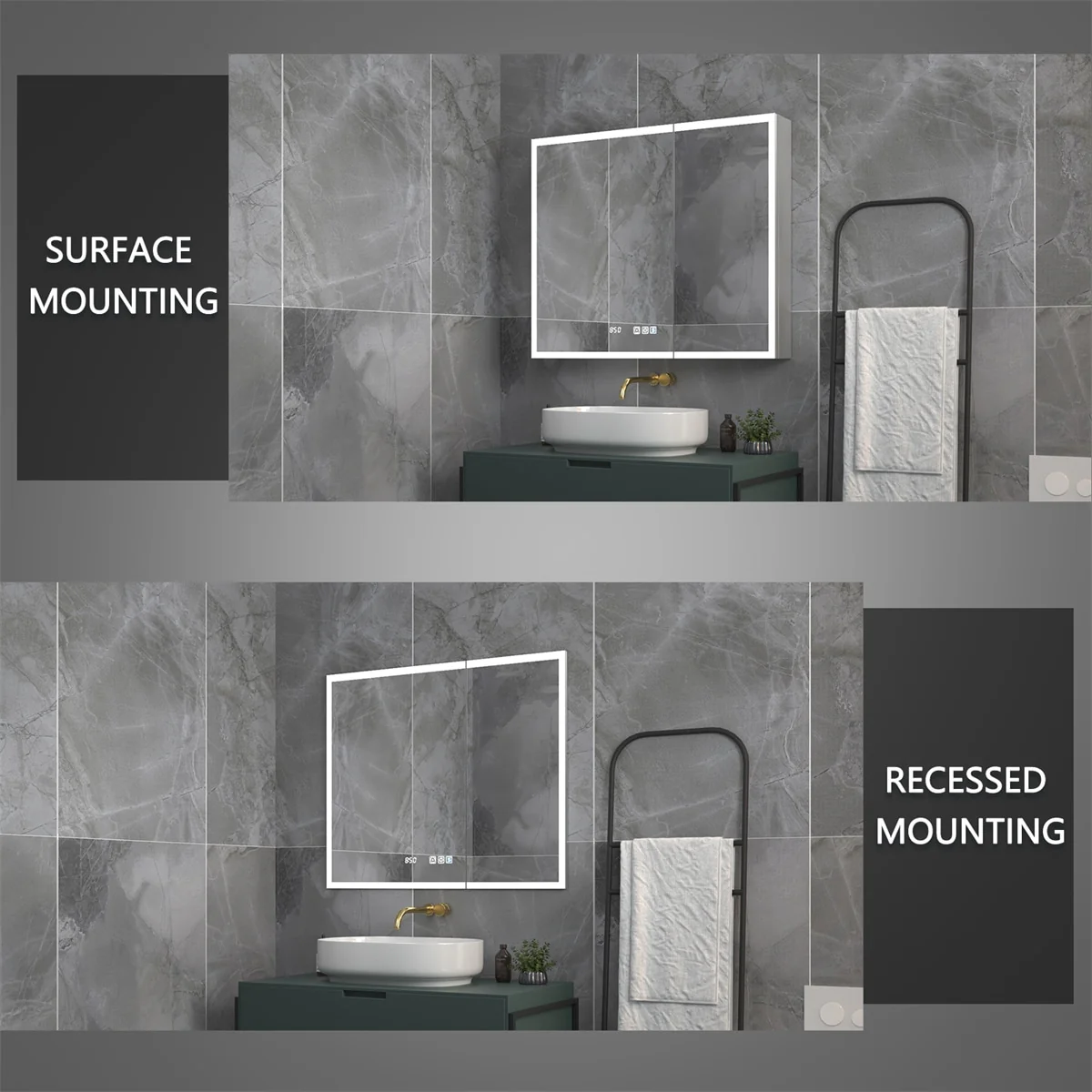 ExBrite Led Lighted Medicine Cabinet Recessed or Surface with Mirrors