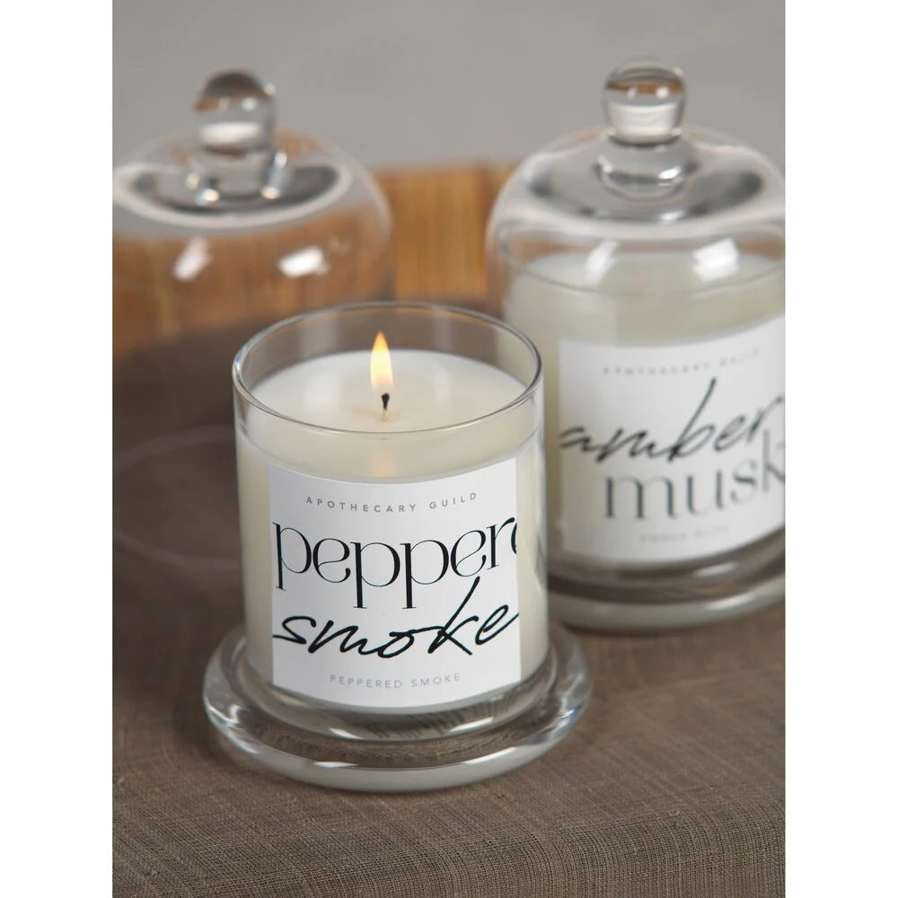 Peppered Smoke Scented Candle Jar with Glass Dome