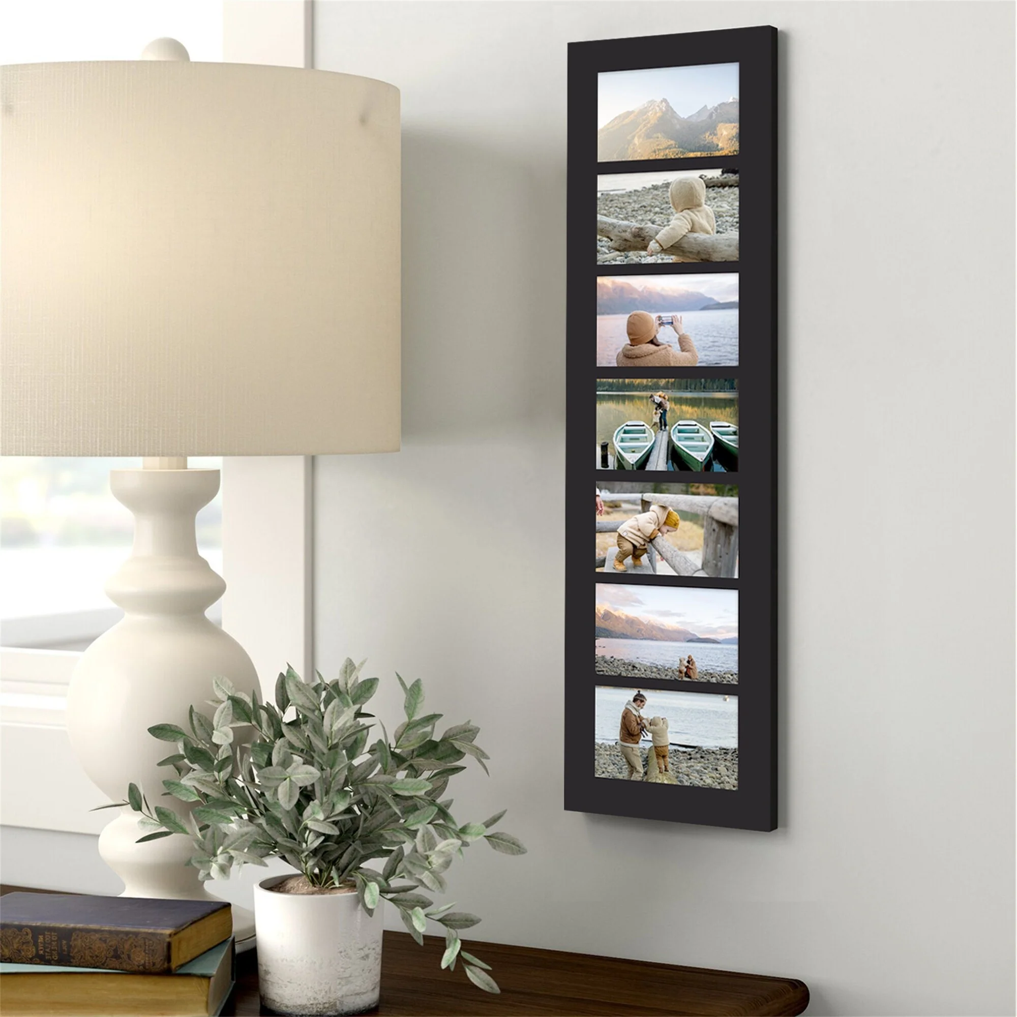 Adeco Black Wood Hanging Divided 4 x 6-inch Photo Frame