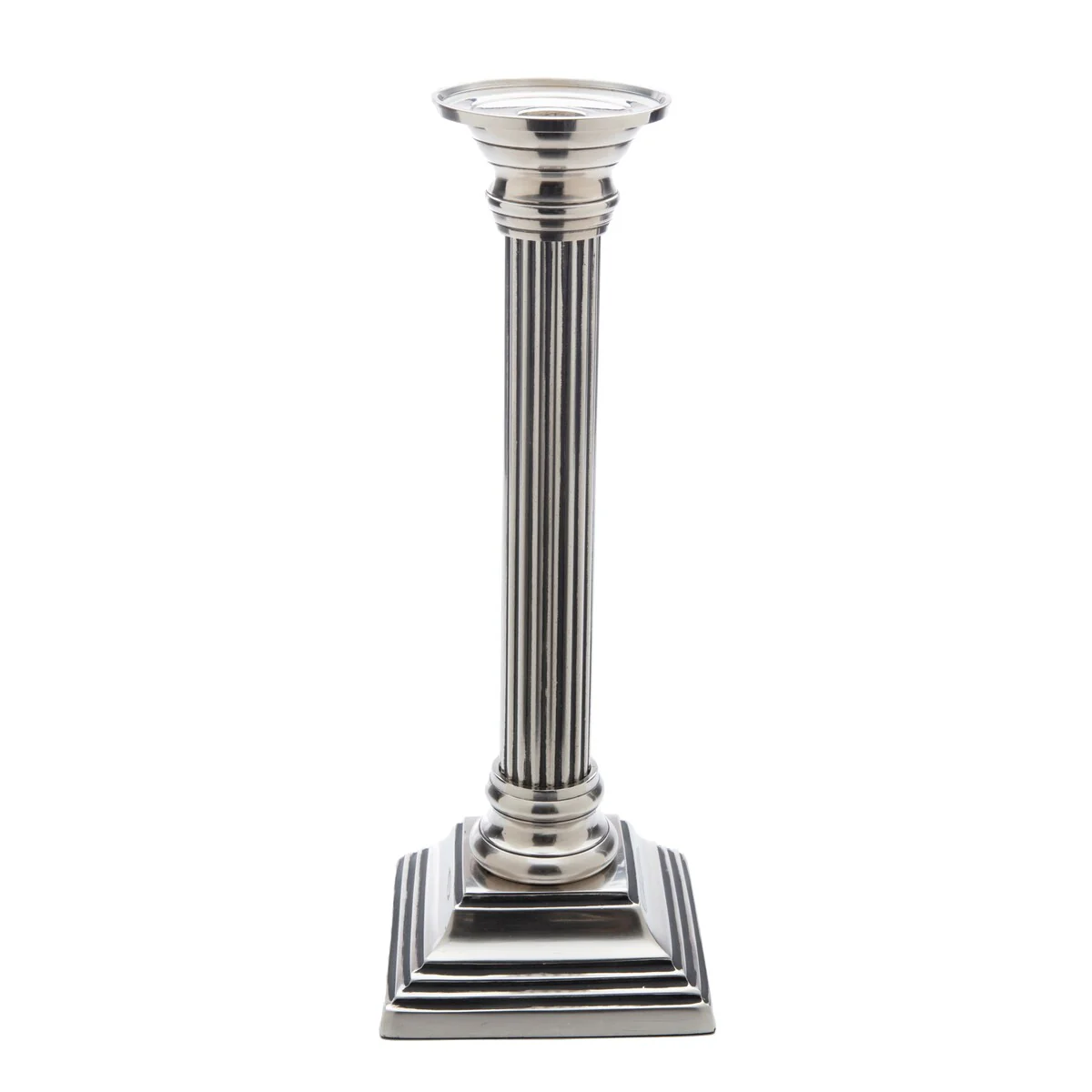Pewter Square Base Column Candlestick - 4.5x4.5x16