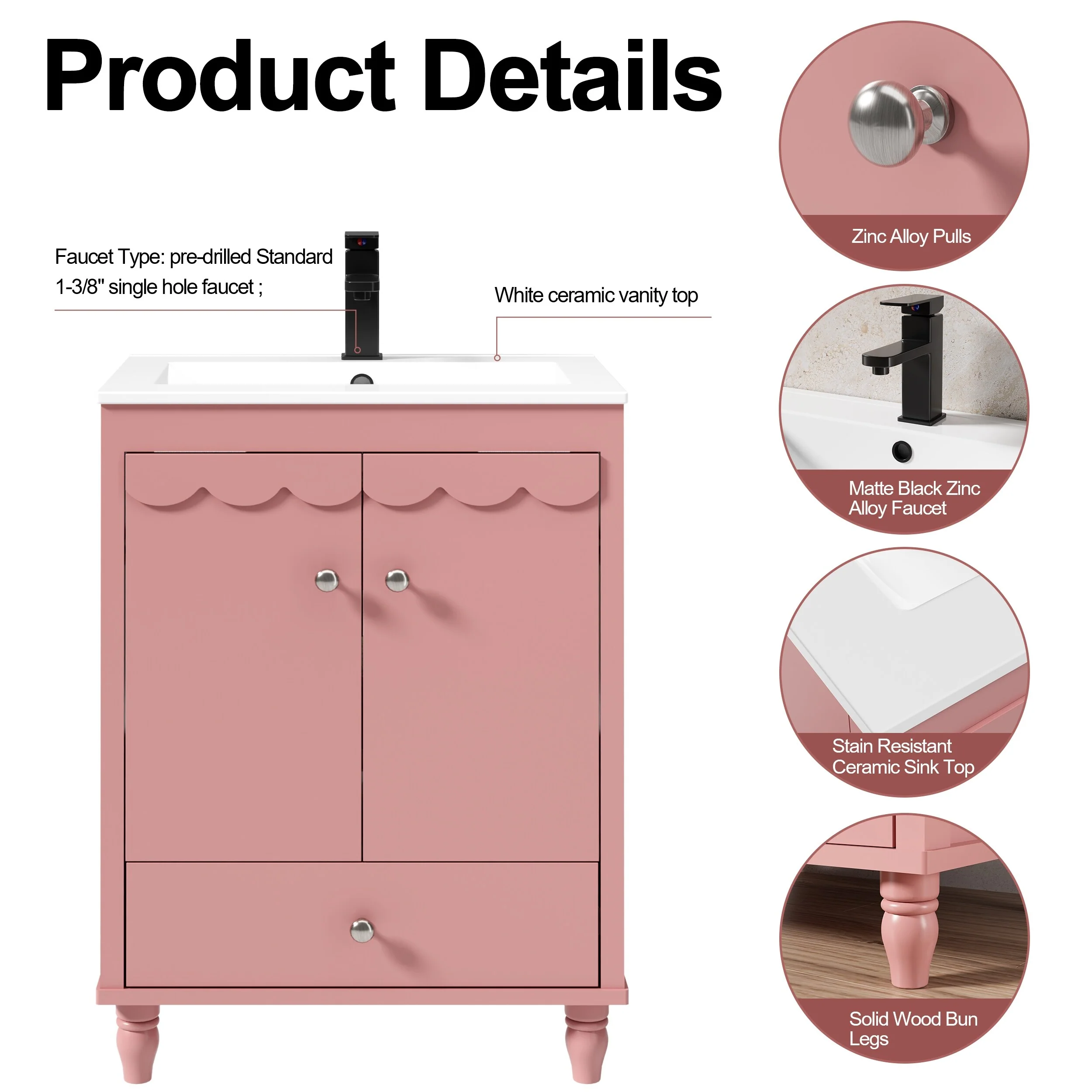 Lace Trim Freestanding Bathroom Vanity Set - Perfect for Bathrooms