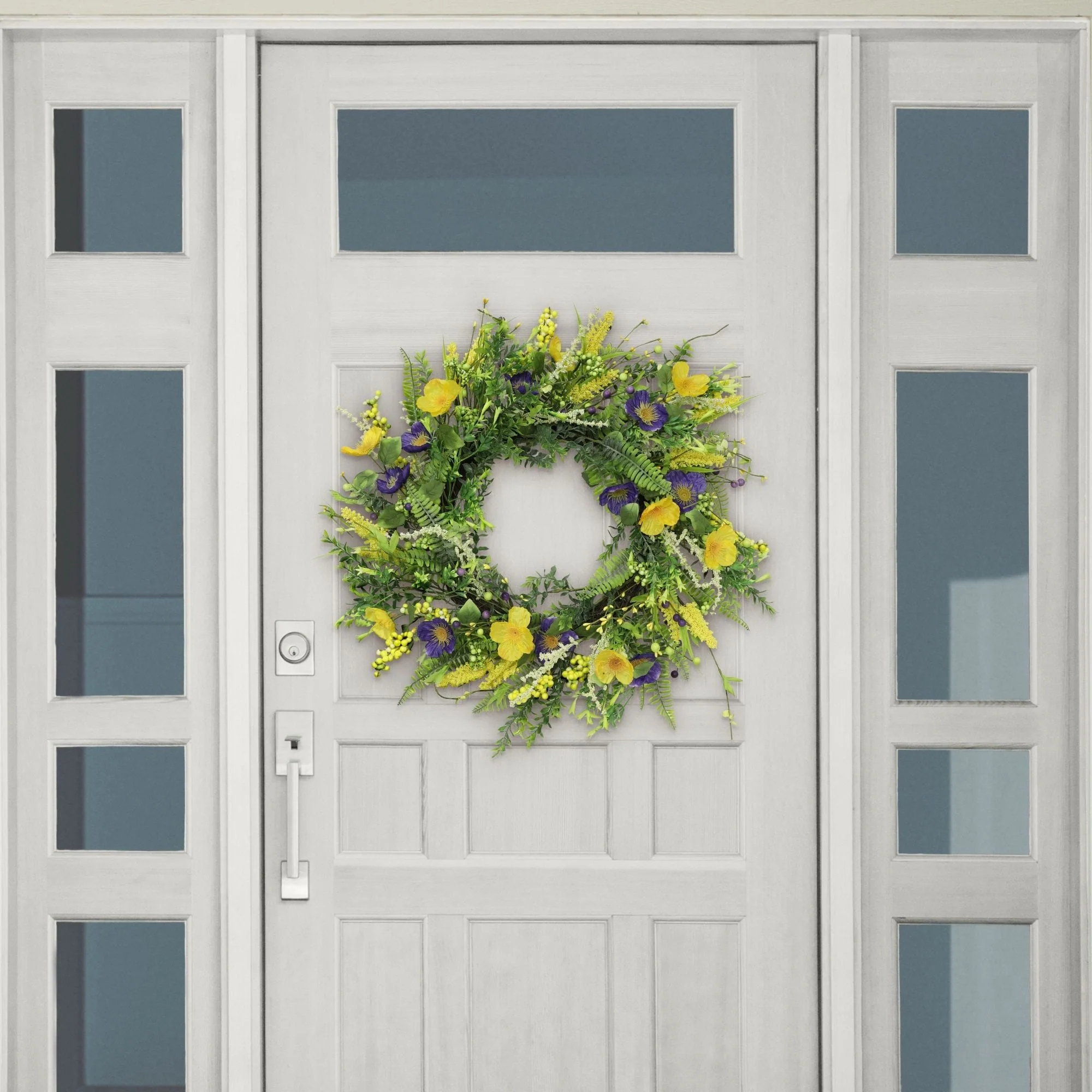 Yellow Purple Faux Twig Spring Mixed Floral Wreath - 24-Inch, Unlit
