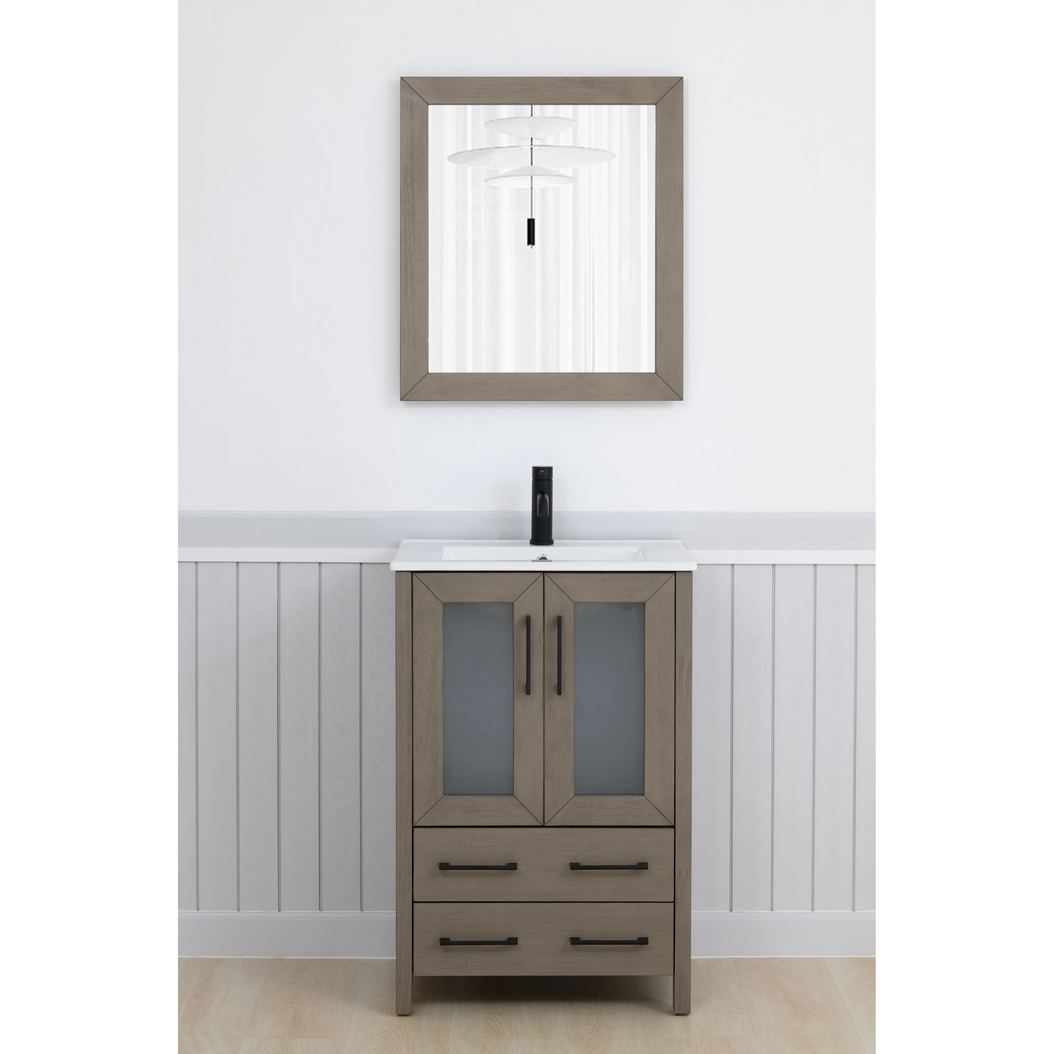 Vanity Art 24-Inch Single Sink Bathroom Vanity Set 2 Drawers, 1 Cabinet, 1 Shelf, Soft-Closing Doors with Free Mirror