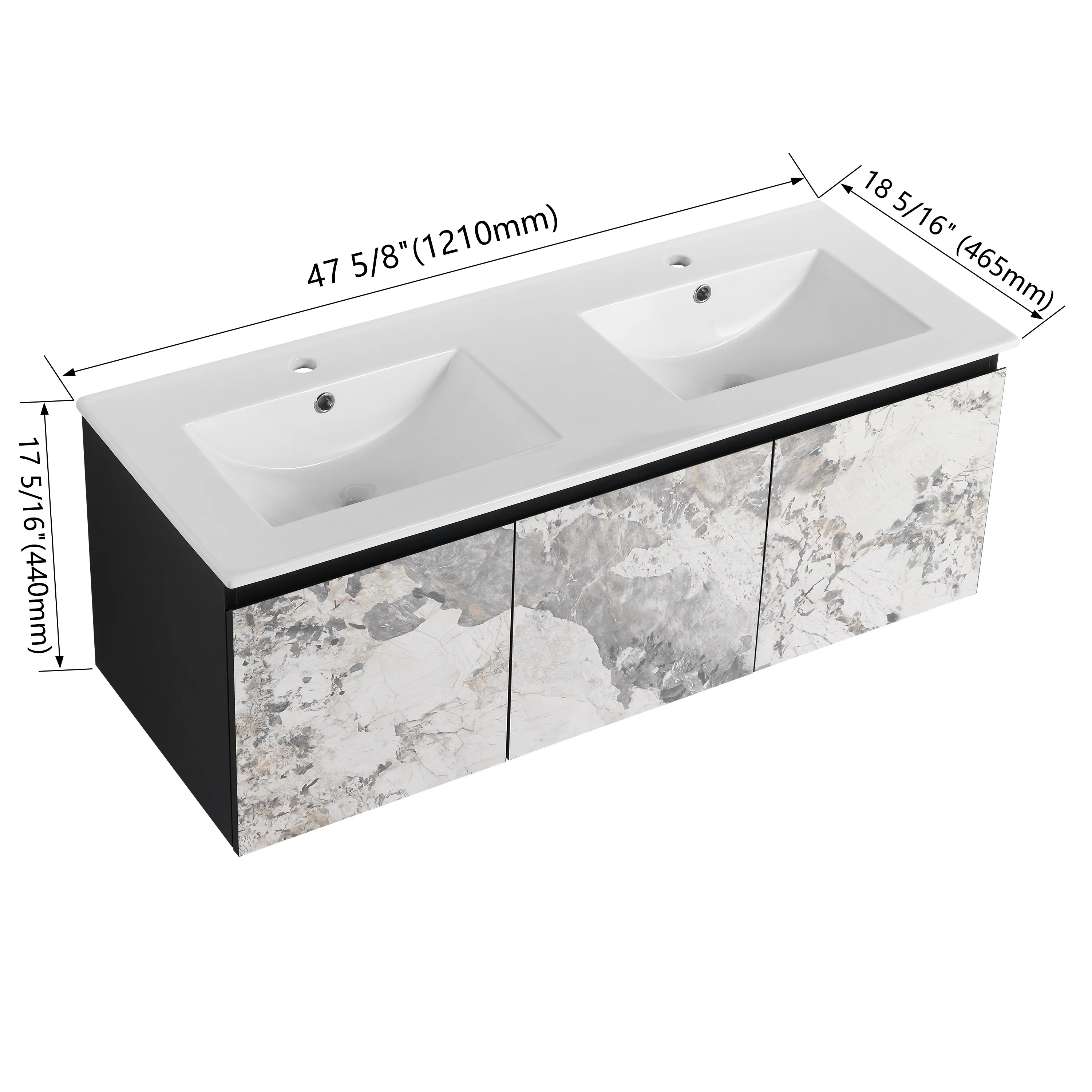 BNK 24/30/48 Inch Double Sink Bathroom Vanity with Soft Close Door