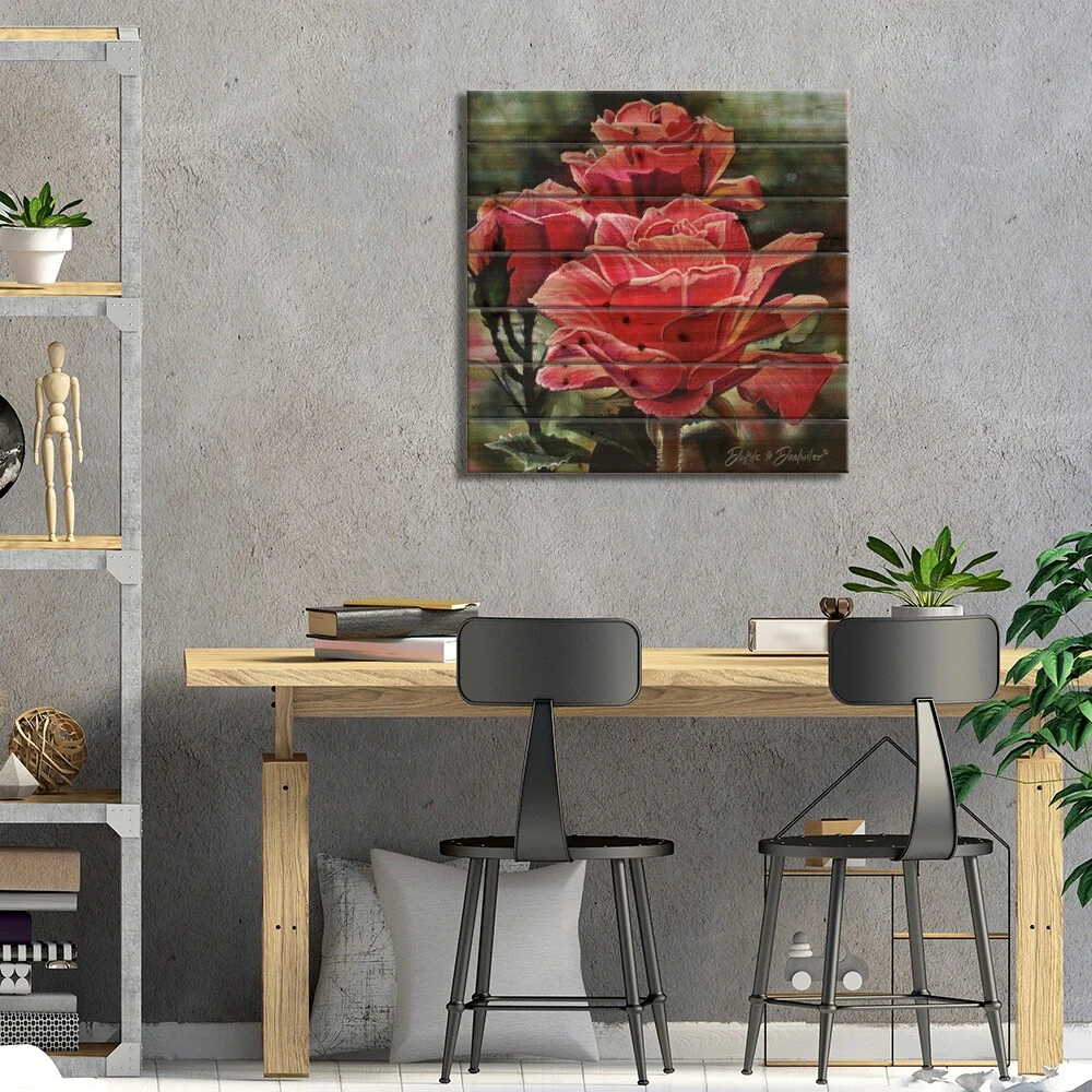3 Roses Print On Wood by Dakota Daetwiler - Multi-Color