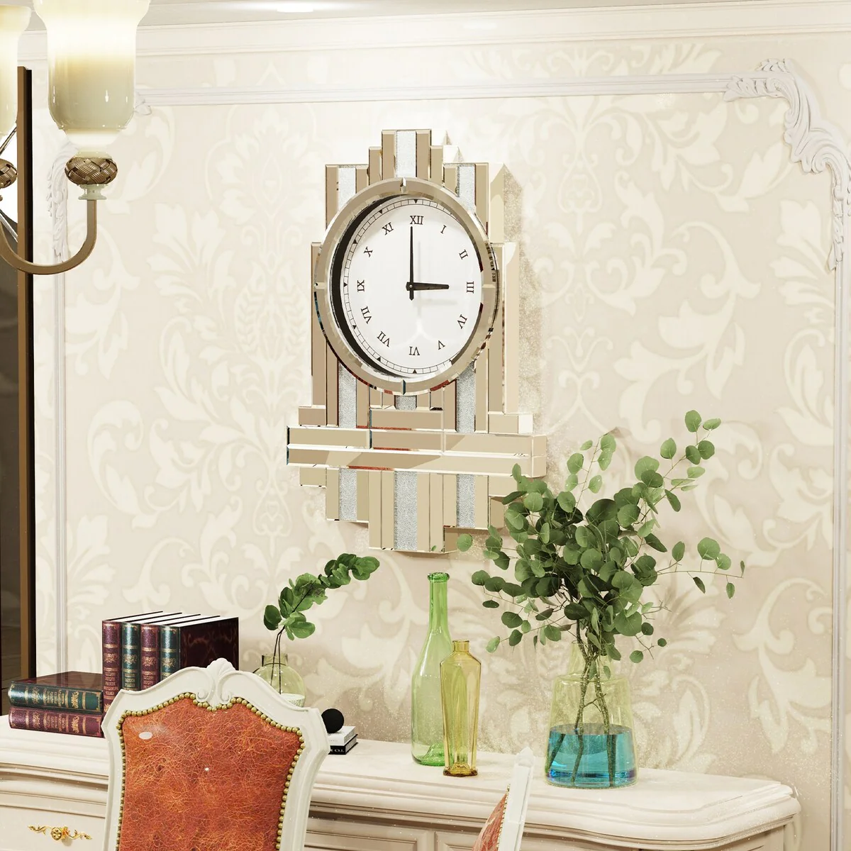 Glass Wall Clock Beveled with Diamond Crystal - 26