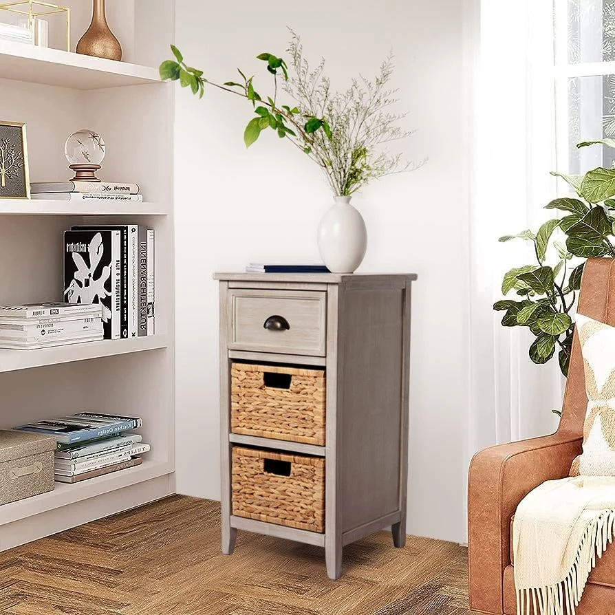 M4H Verdon Solid Wood Natural Water Hyacinth Drawer Accent Cabinet - N/A