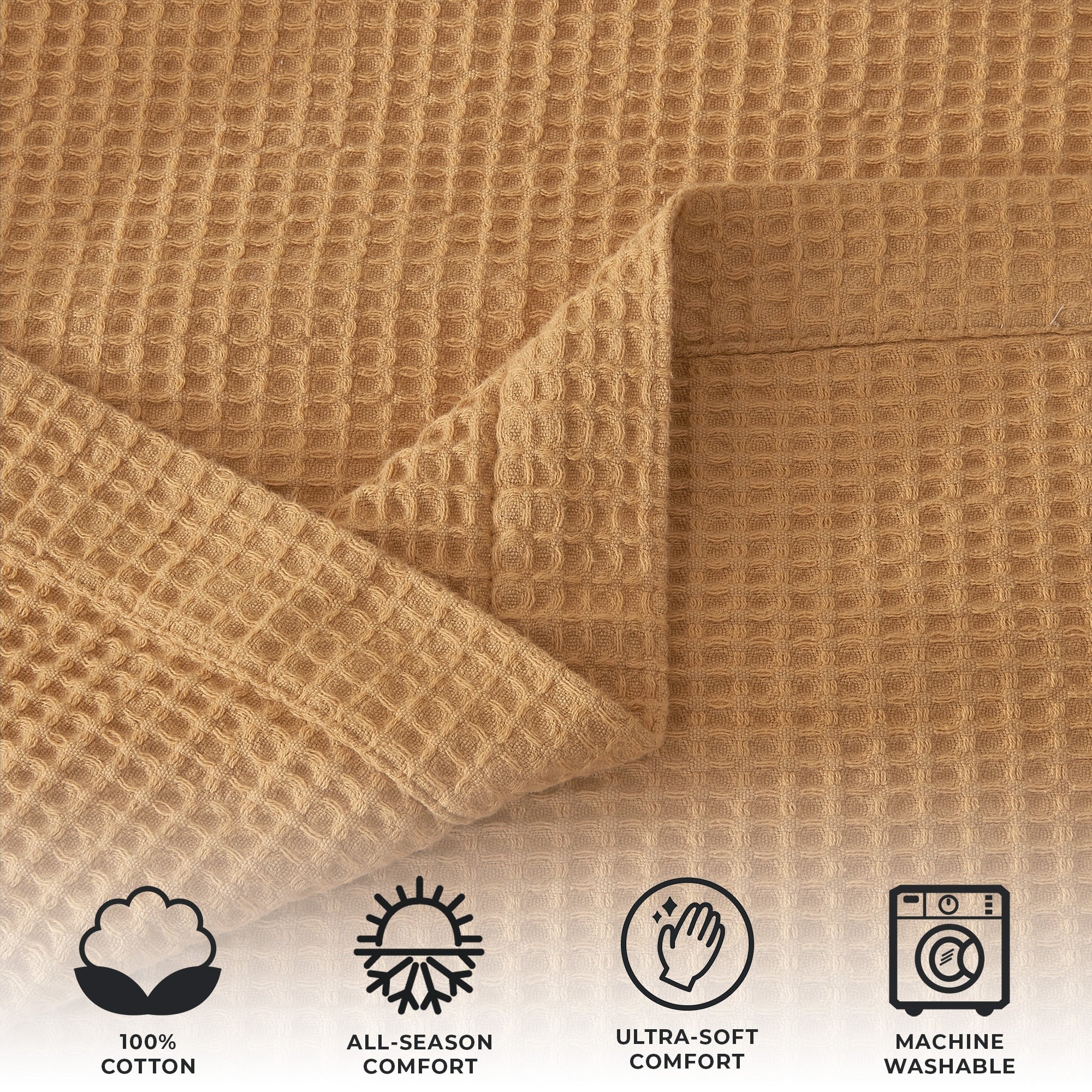 Linery & Co. 100% Cotton All-Season Lightweight Waffle Weave Knit Throw Blanket